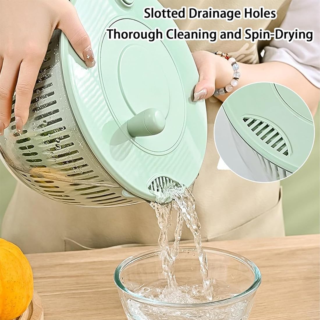 Large Capacity Multi-function Salad Spinner, Lettuce Spinner with 5 Blade Slicer Egg Yolk Strainer Shredder, Fruit Washing Bowl with Strainer, Easy Clean, Non-Slip Base (white transparent)