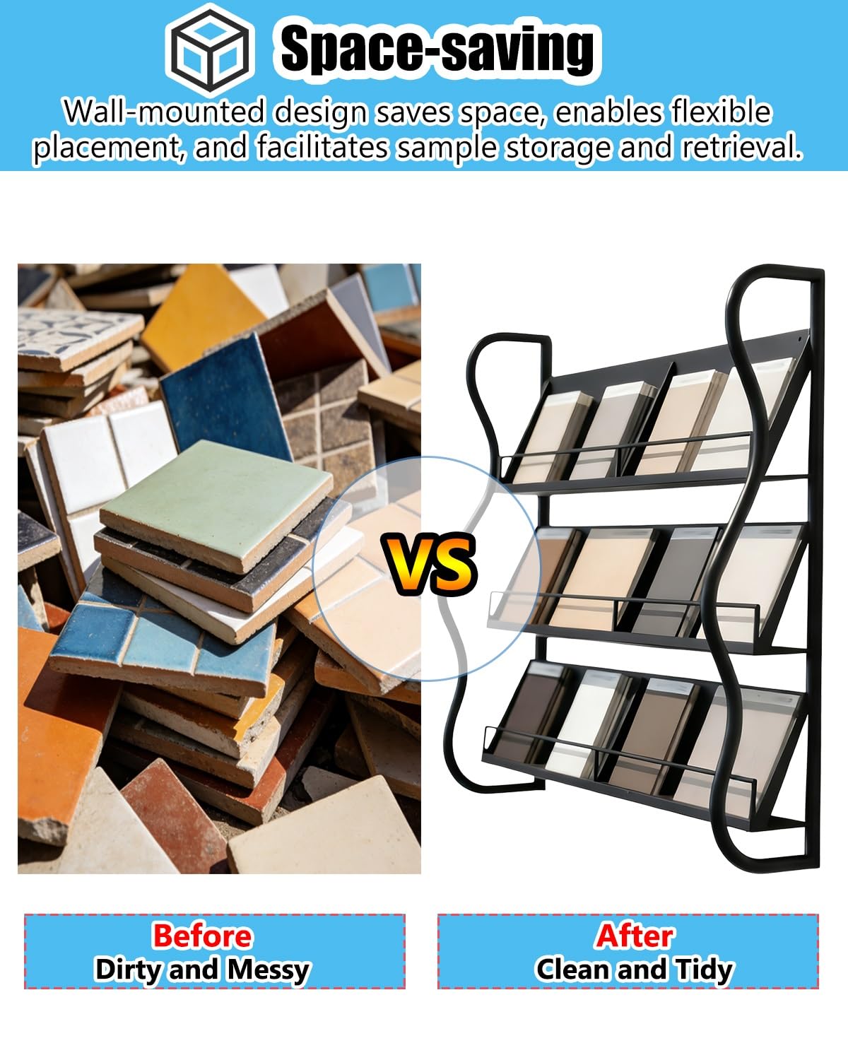 3-Tier Ceramic Tile Display Rack for Wall, Commercial Stone Samples Holder, Wood Flooring Plates Shelf for Retail Store(L 80cm/31.5in)