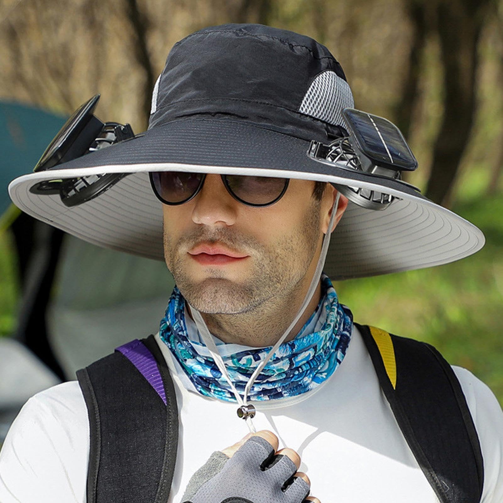 Cappello da Sole con Ventilatore | Cappello da Ventilatore Solare | Cappello A Ventaglio Solare A Tesa Larga | Ricarica Solare E USB | Protezione UV Estiva | per attività All'aperto