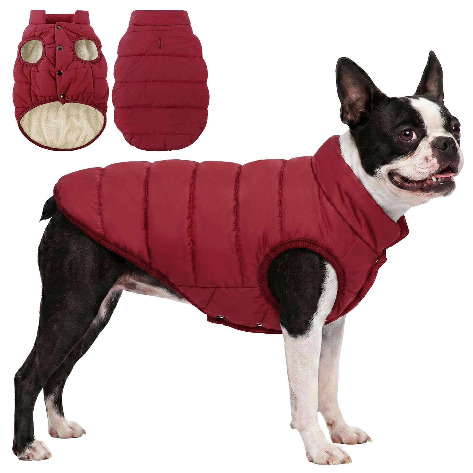 ASENKU Dog Winter Coat Dog Fleece Puffer Jacket for Small Medium Large Dogs | Water-resistant & Windproof Dog Coat, Warm Plush Lining for Cold Weather, Snowproof Dog Puffer Vest with Leash Hole Red S