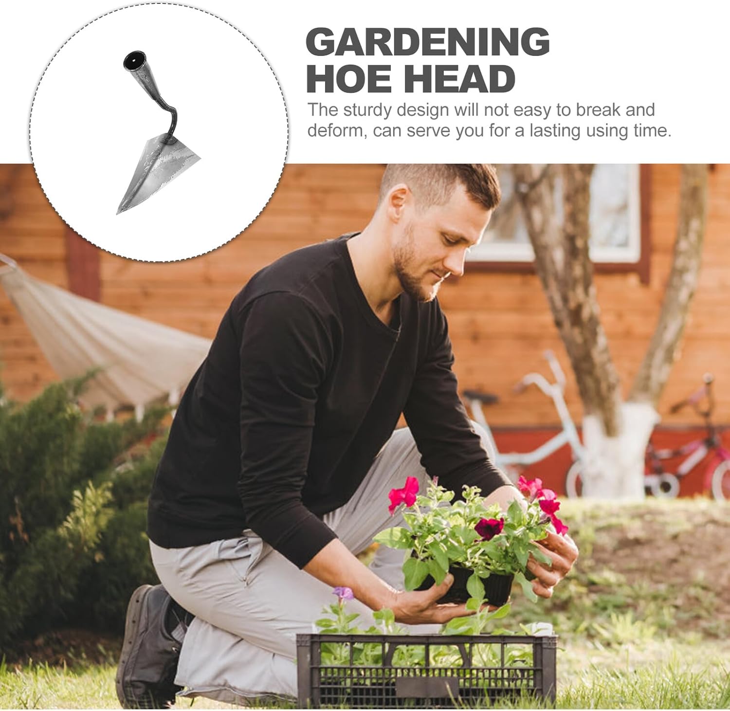 Heavy-Duty Manganese Steel Garden Hoe Head with Pointed Trenching Blade, Large Sturdy Hand Hoe for Soil Loosening and Planting in Home Gardening
