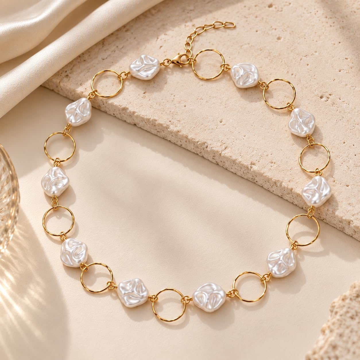 Baroque Pearl Necklace for Women Irregular Gold Link Chain image 3