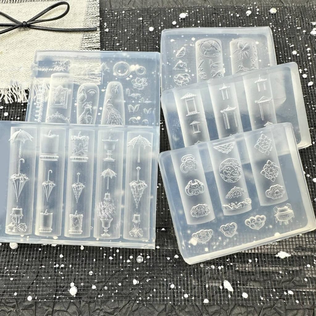 Silicone Nail Art Mold Detailed 3D Traditional Chinese Emboss Pattern Mould Handmade Nail Charm Accessories