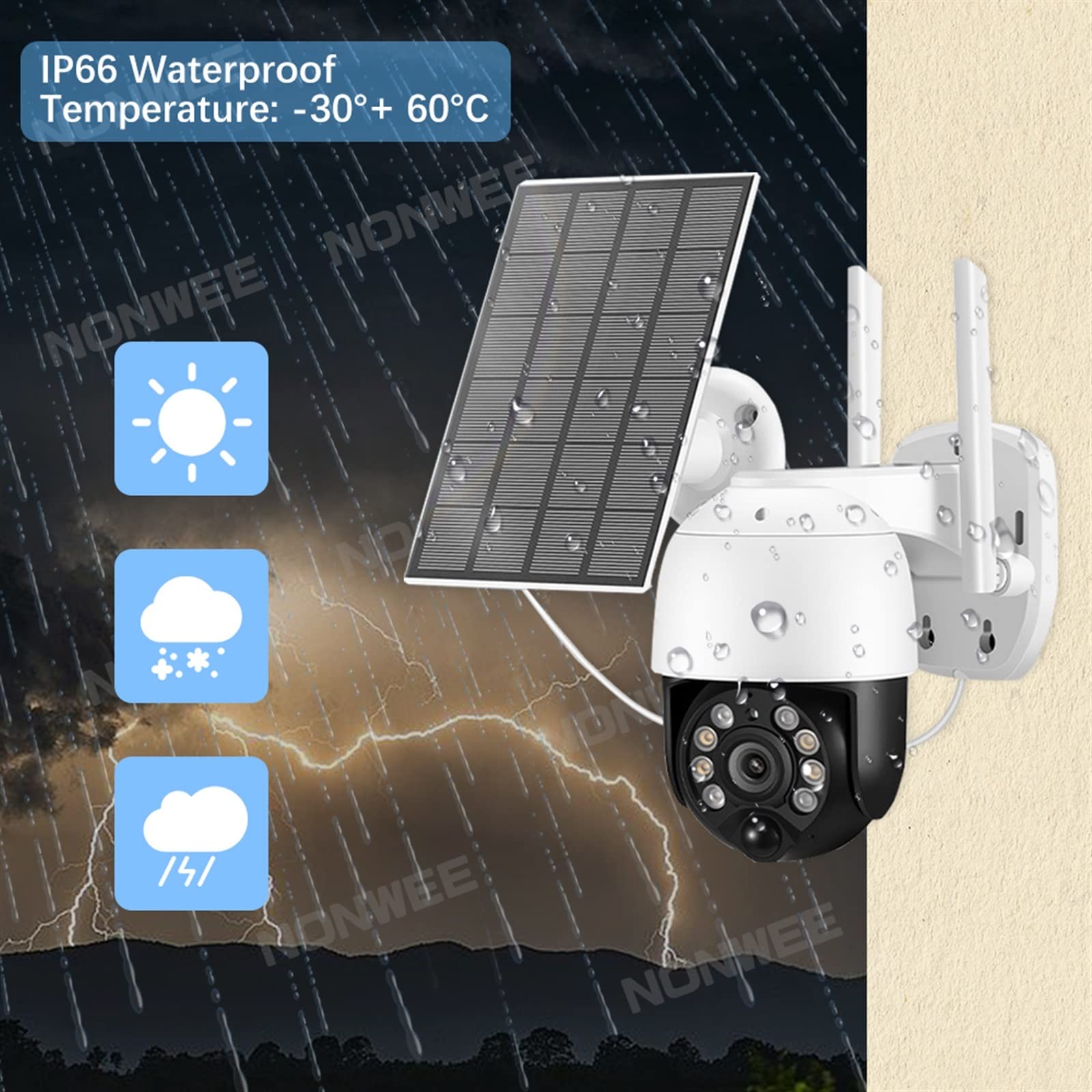 Caméra de sécurité, 4G Carte SIM caméra Solaire Batterie intégrée extérieure 3MP PTZ sans Fil CCTV sécurité Surveillance Cam PIR Motion(3MP 4G CAM)