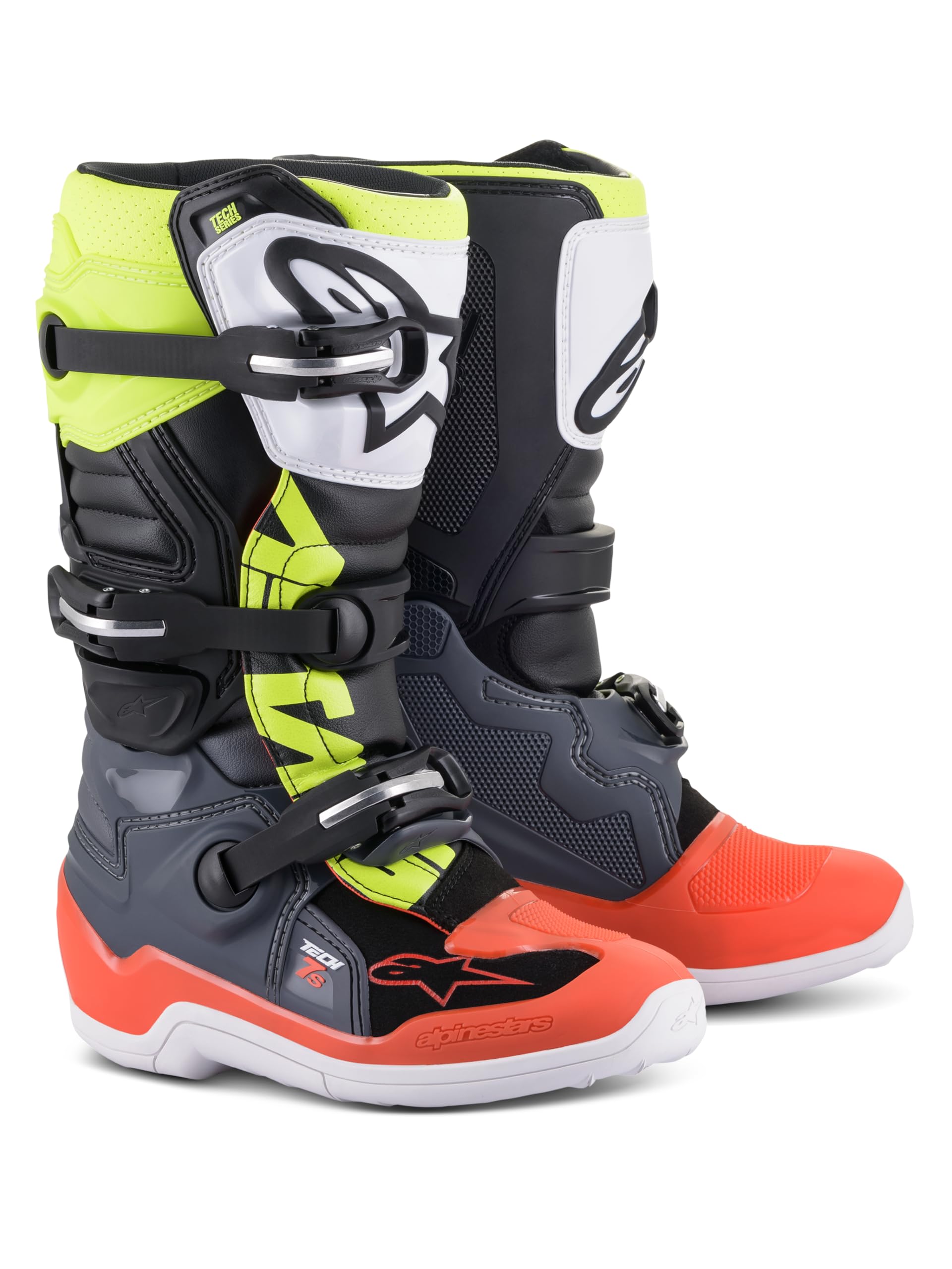 Alpinestars Kids Motocross-Stiefel Tech 7 S Dunkelgrau/Rot Fluo/Gelb Fluo