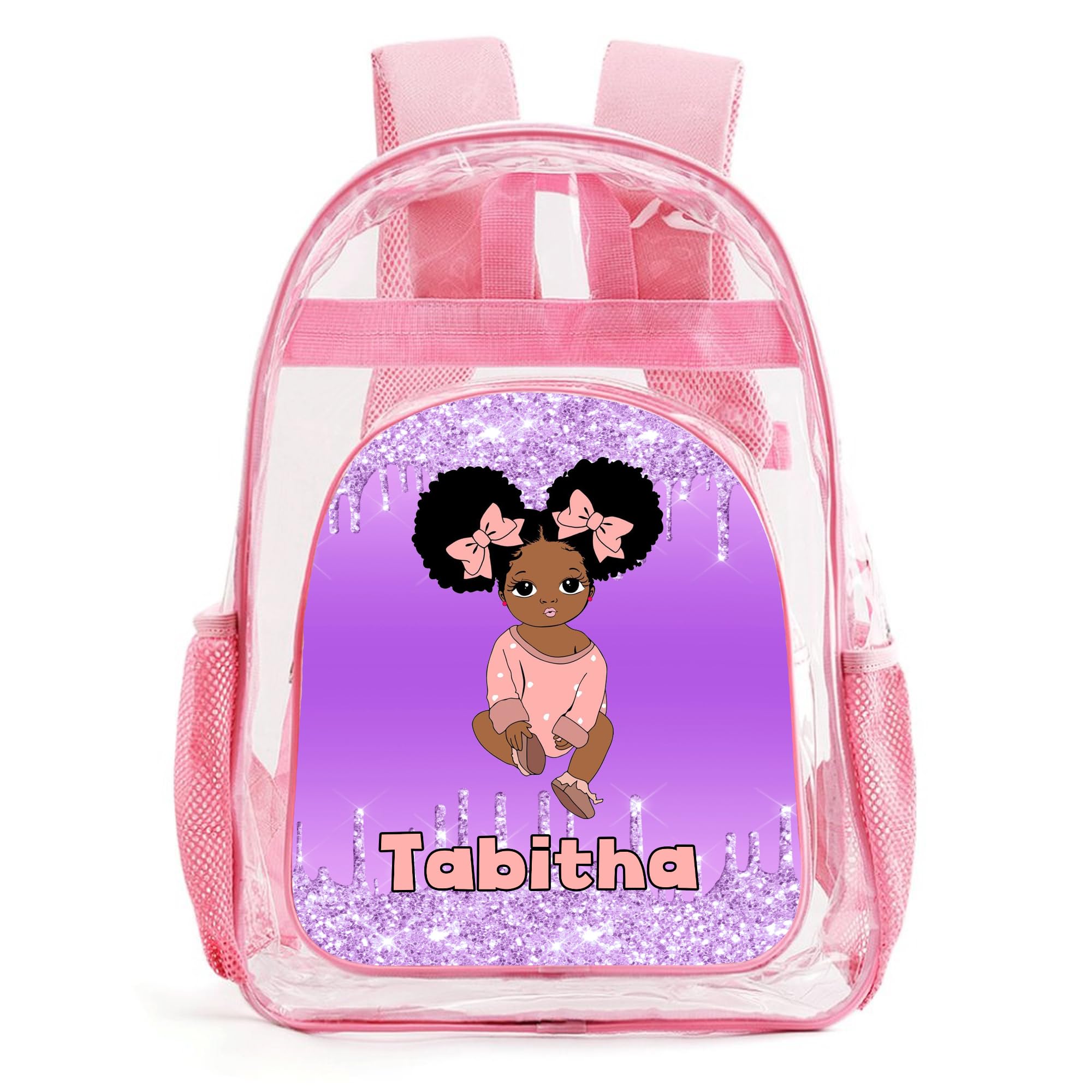 Lcyawer Personalized Kid Clear Backpack for Girls, Customized Backpack with Name, Heavy Duty Transparent Backpack with Reinforced Strap, Custom Clear