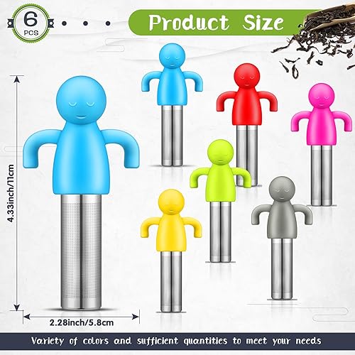 Miniatura 2 de Juego de 6 infusor de té de silicona, filtro de té de hojas sueltas, cucharas de té de flores más empinadas, cucharas de acero inoxidable, mango de