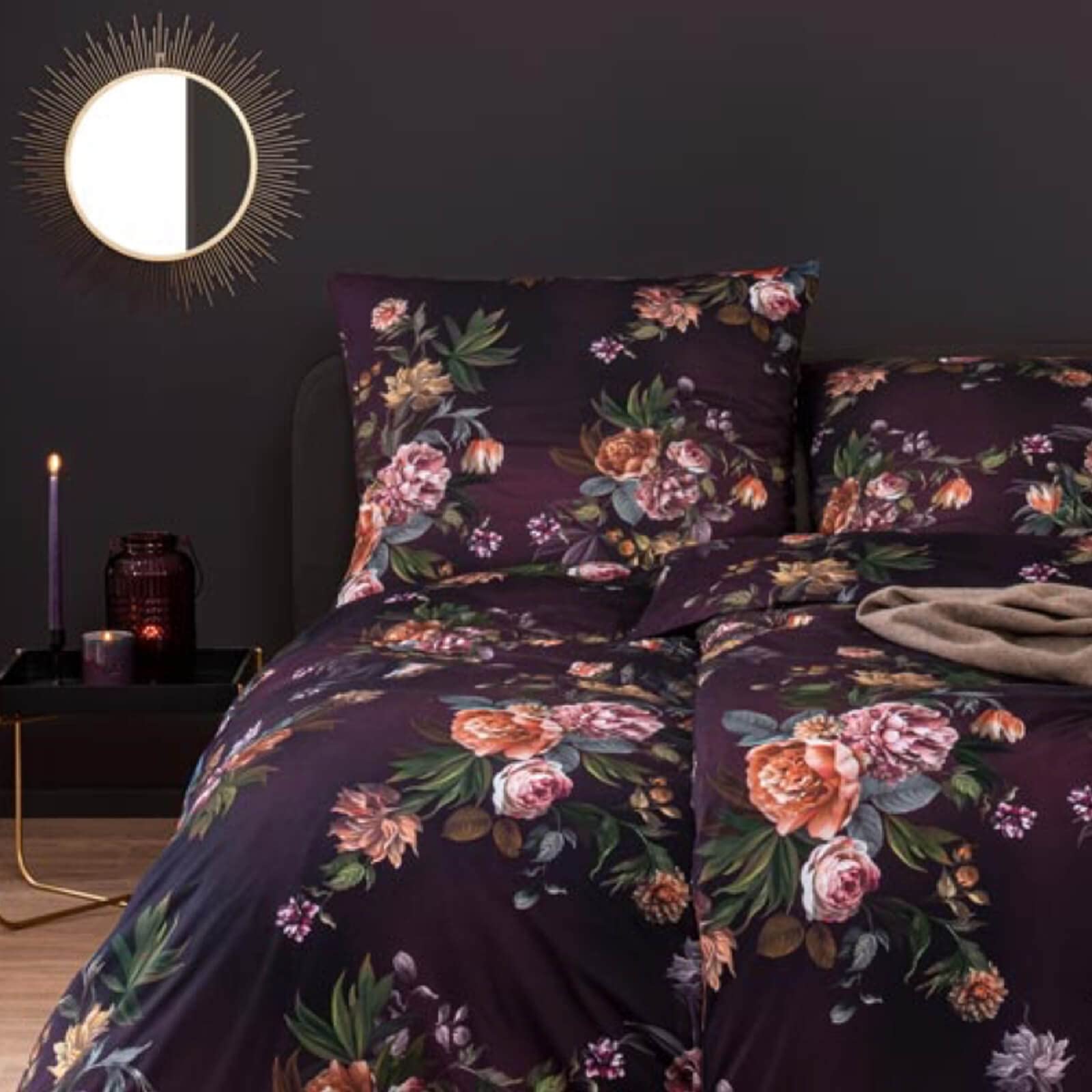 ESTELLA Bettbezug Grazia 6945 675 Pflaume Geblümt Blumen Blüten Pflanzen Romantik Violett Lila Mako Interlock Jersey, Größe:135 cm x 200 cm