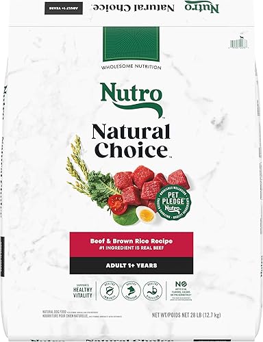 NUTRO NATURAL CHOICE - Alimento seco para perros adultos receta de carne de res y arroz integral bolsa de 28 libras
