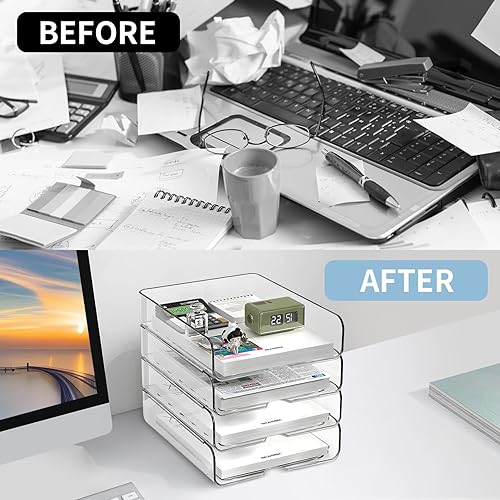 Miniatura 3 de Organizador de papel de 4 niveles para escritorio, organizador de escritorio apilable, bandeja de papel, ideal para suministros de oficina,