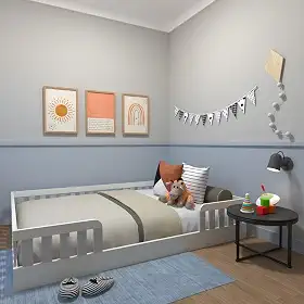 Cama Infantil Montessoriana Casal Sol Yescasa Branco/Cinza Cristal