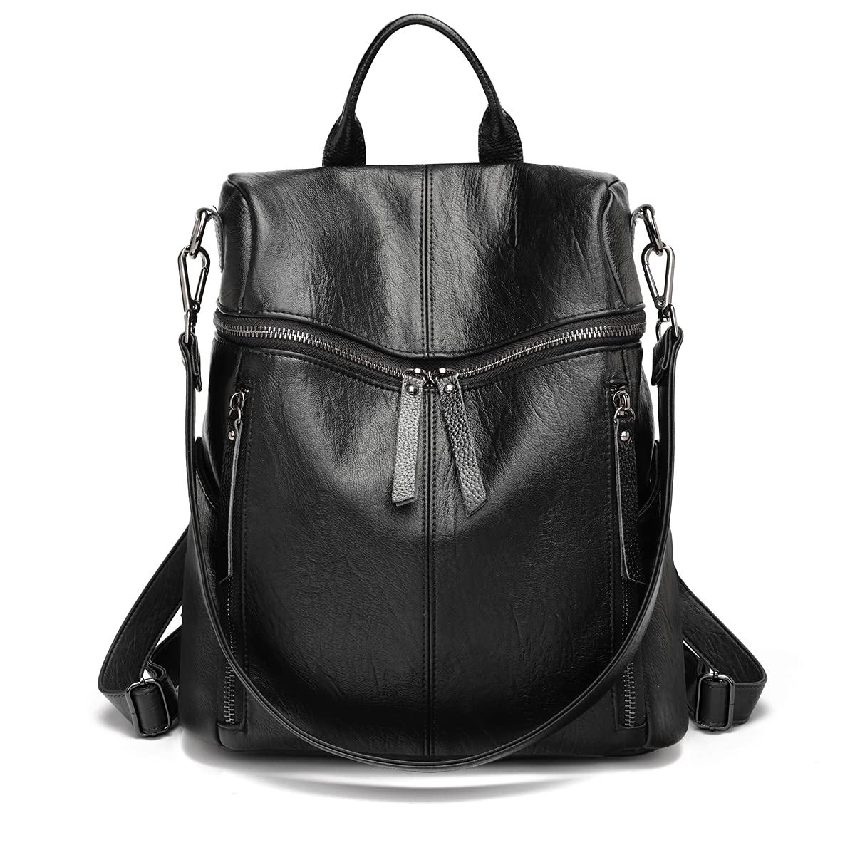 Damesrugzak van PU-leer, casual tas met trekkoord, diefstalbeveiliging, leren rugzak, klassiek, elegante rugzak, licht, waterdicht, grote multi-zakken, modieuze tas voor werk, school, reizen, zwart, M