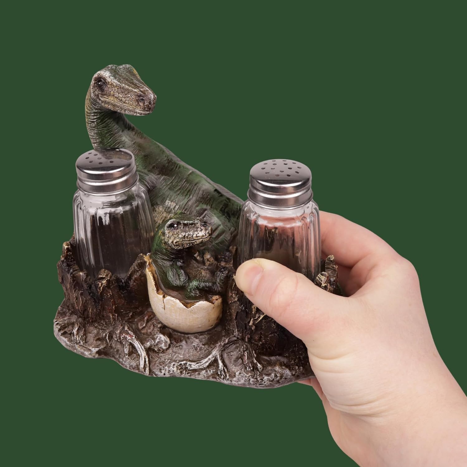 Needzo Dinosaur Salt and Pepper Shaker Set, Unique Tabletop Decor, Shakers Included, 7x5 Inches