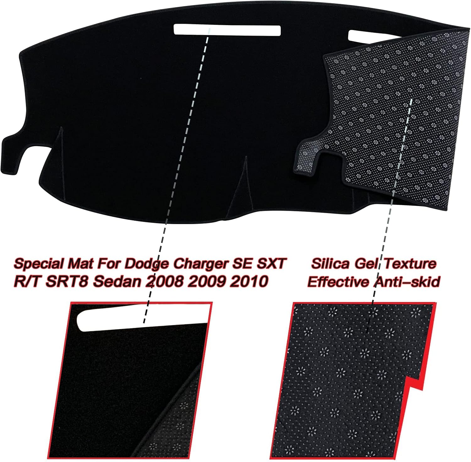 Dash Mat Cover Interior Center Console Compatible with Dodge Charger SE SXT R/T SRT8 Sedan 2008-2010 Dashboard mat Covers Protection Accessories (Black Trim)