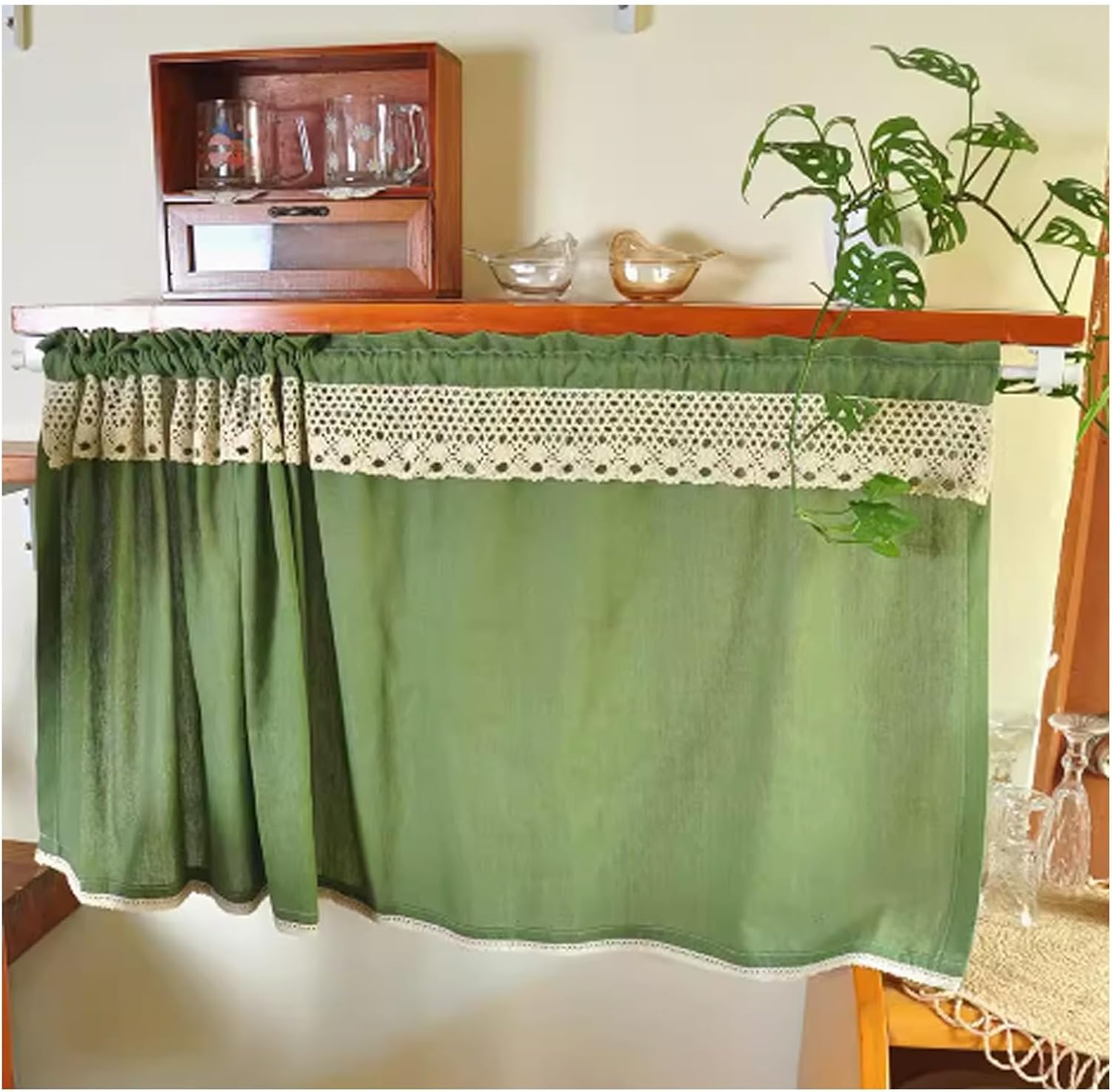 Cafe Curtains Blackout Tier Curtains Boho Rustic Tier Curtains Farmhouse, Boho Rustic Button Tier Curtains Farmhouse, for Small Window Blackout Thermal Insulating(W140*H160cm)