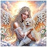 antor Special Shape Diamond Art Kit for Adults - Angel Holding Puppy, Crystal Rhinestones 5D Diamond Painting with Wings and Clouds, DIY Gem Art for Home Wall Decor Gift