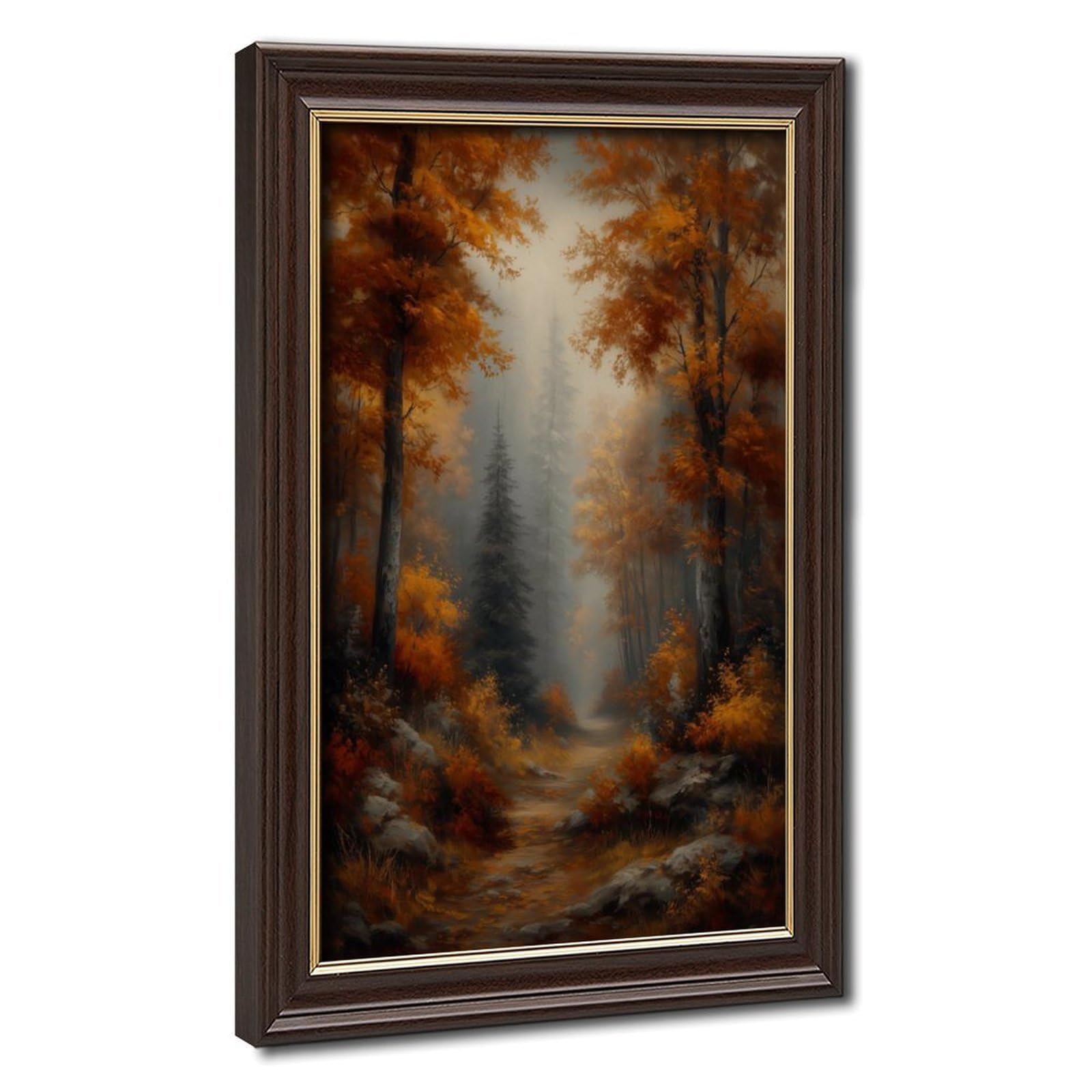 Bareronor Turquoise Moody Autumn Forest Path Canvas Poster Bedroom Decor Landscape Office Room Decor Gift 16" L X 24" W