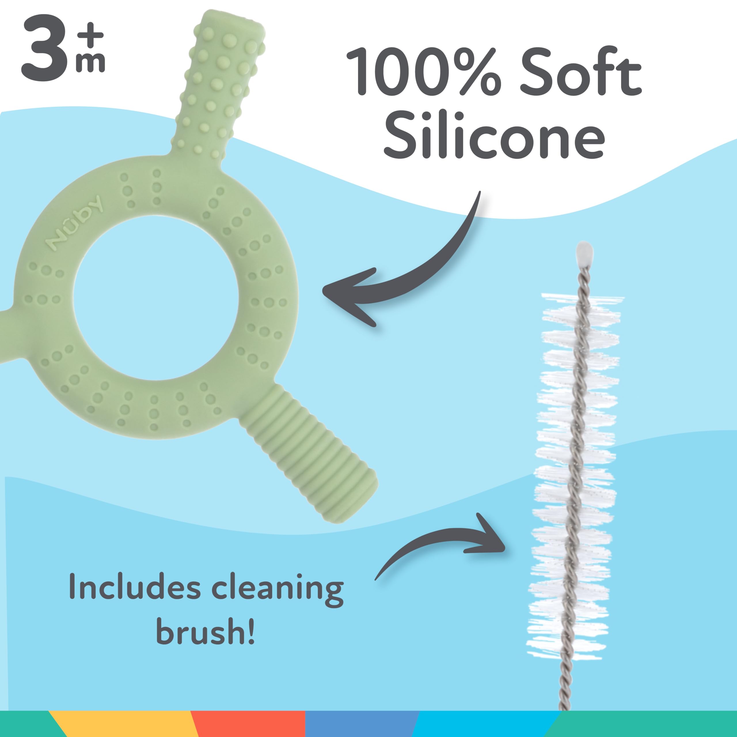 Nuby Hollow Tube Silicone Teething Toy - (2-Pack) Baby Teething Sticks - 3+ Months - Blue and Green