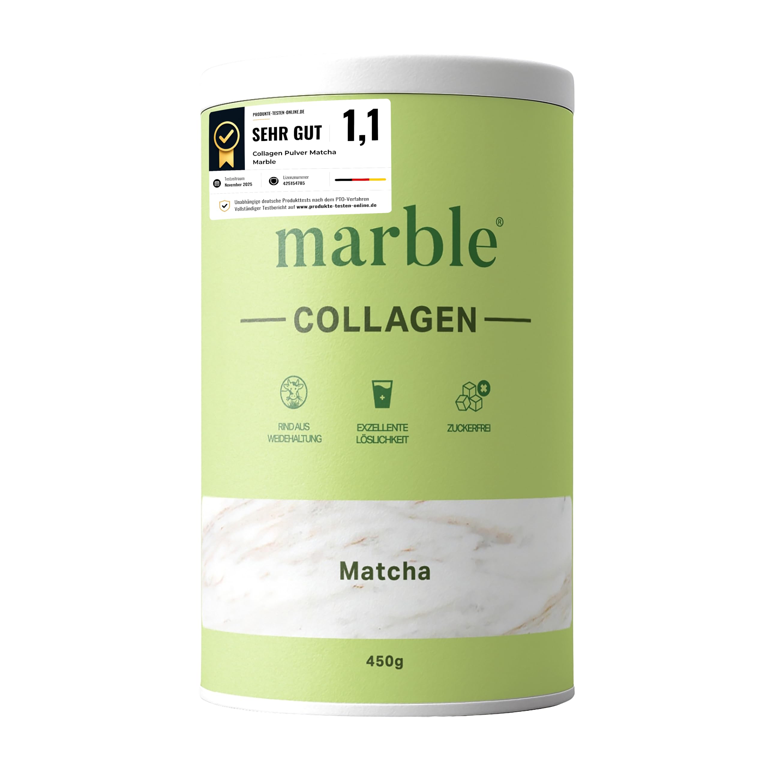 marble® Collagen Pulver 450 g - Collagen Peptide - 60 Tage risikofrei testen - Aminosäuren Komplex hochdosiert - Kollagen Pulver in Pappdose ohne Plastiklöffel