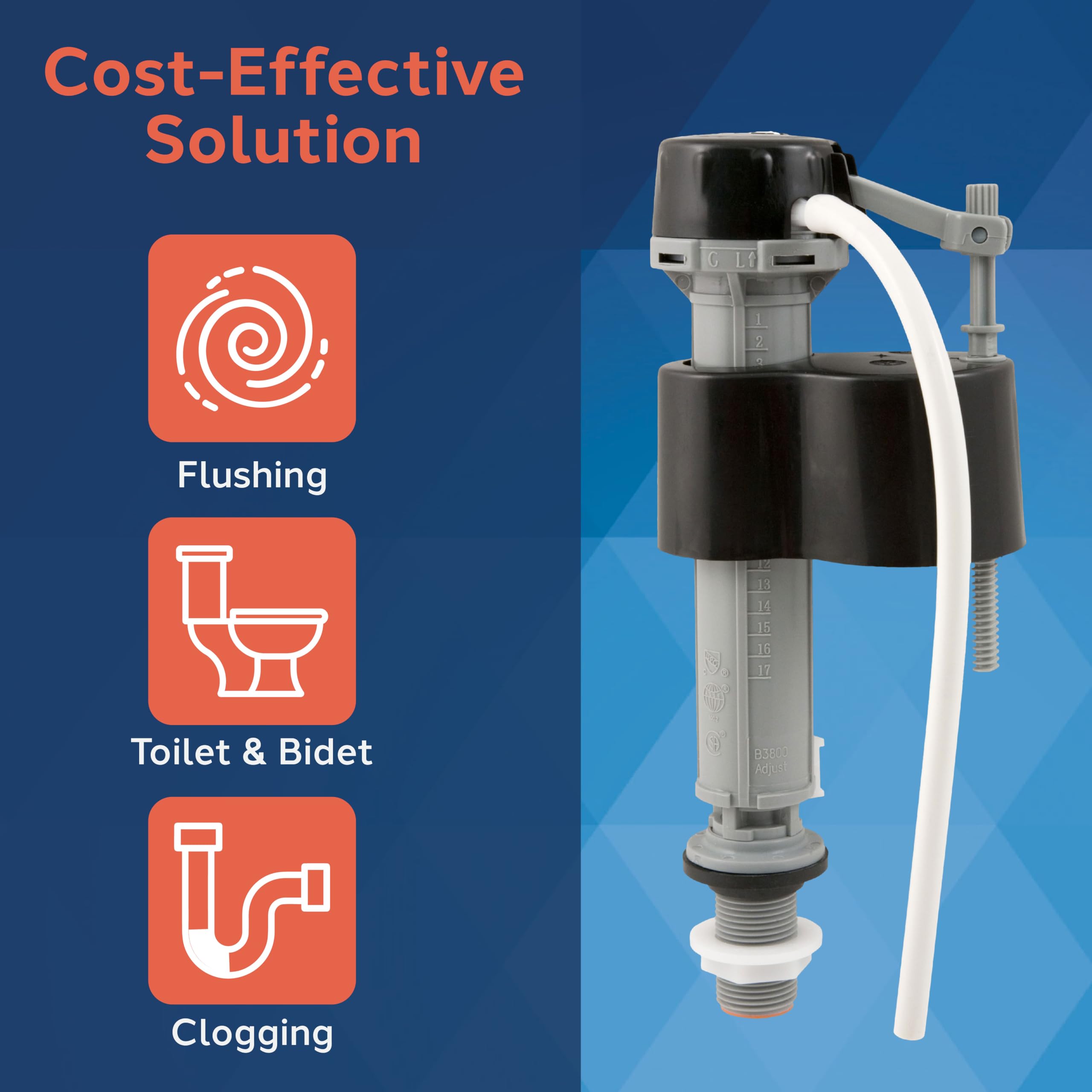 Plumbcraft Eco-Friendly Ajustable Flush Antisifón para Inodoro válvula de llenado, para la mayoría de inodoros