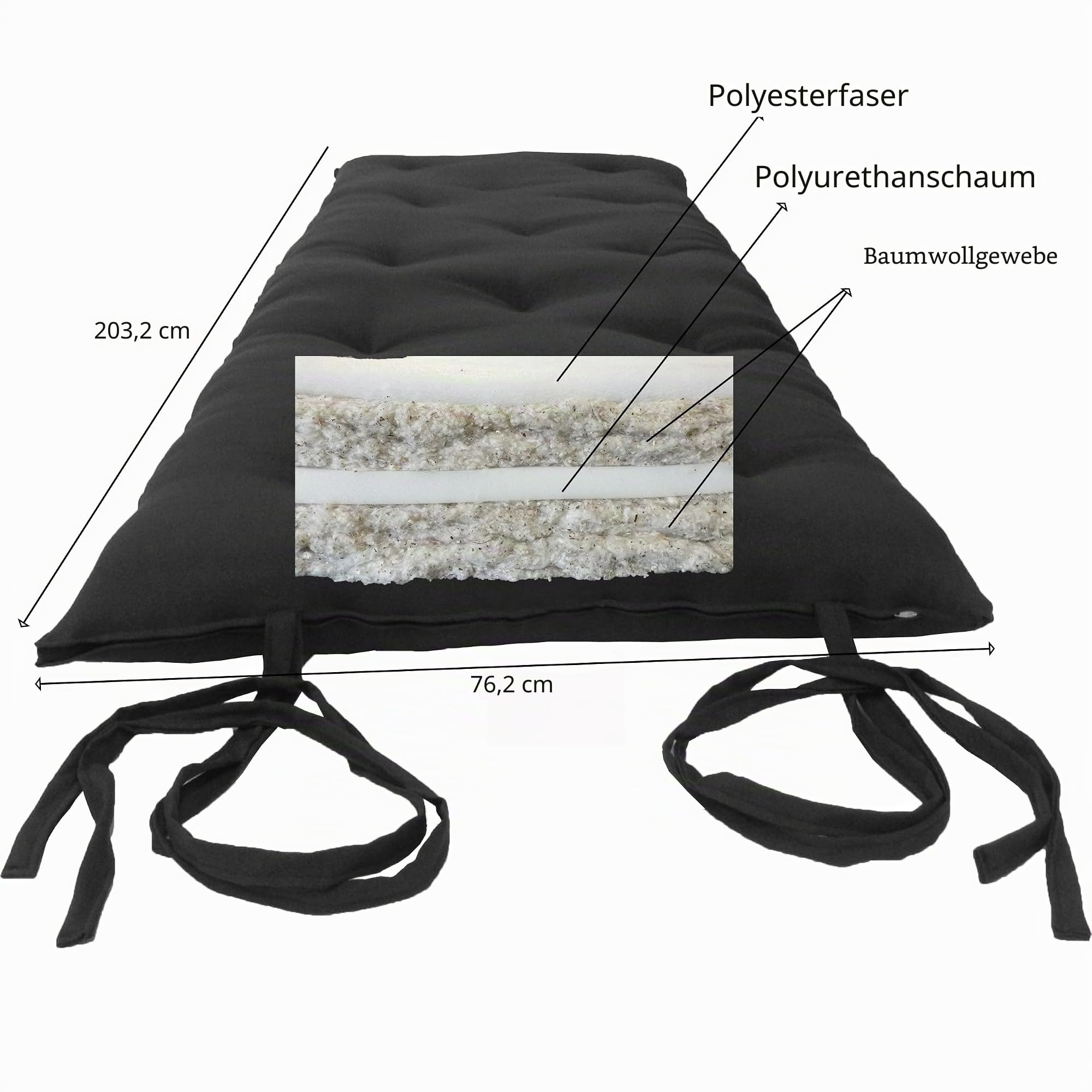 Marke New SCHWARZ TWIN Größe traditionellen japanischen Boden Futon Matratzen, faltbar Kissen Mats, Yoga, Meditaion 99,1 cm breit x 203,2 cm lang