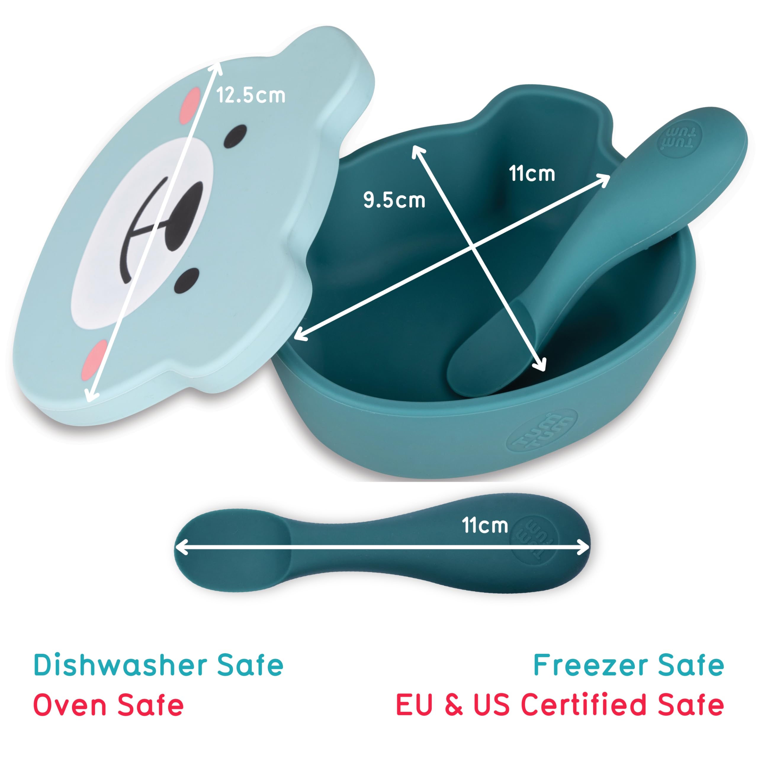 TUM TUM Bol Ventouse pour Bébé Couvercle, Cuillère Bébé, Silicone 1er Repas (Bleu)