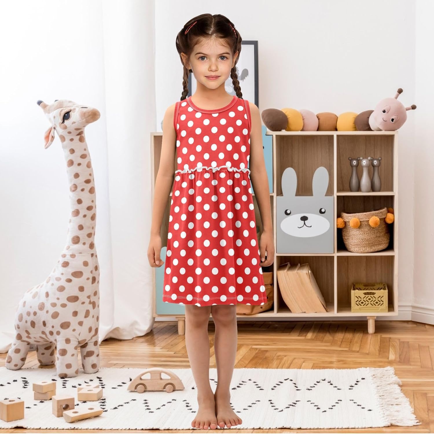 Girls Sleeveless Dress Printed Sundress for Casual Home Party Beach 2-8 Years