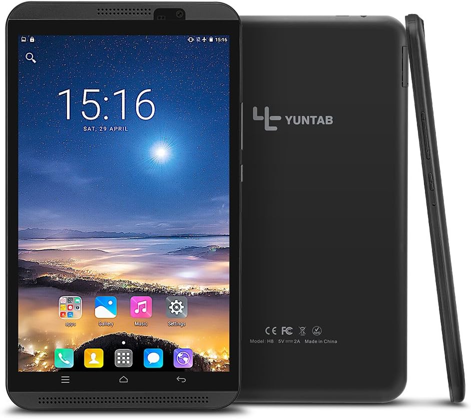 Yuntab 8 inch Android 6.0 Tablet PC,Unlocked 4G Sim Free Phablet with dual SIM Card Slot, High resolution 1280x800,MT6735P Quad-Core 1.3ghz,2GB RAM 16GB ROM,support GPS,OTG,WiFi,Bluetooth(black)