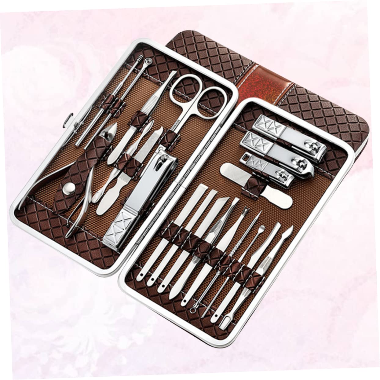 Set Tagliaunghie Professionale 21 Pezzi in Acciaio Inossidabile Marrone | Manicure Metallica, Design Ergonomico e Sagomatura Rapida, Attrezzi Pedicure per Amici e Familiari