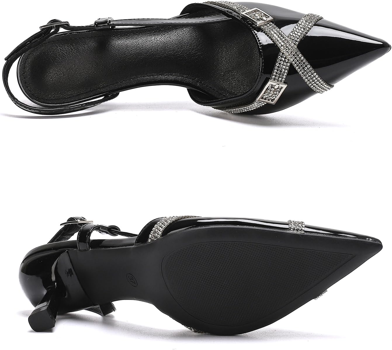 getmorebeauty Women's Slingback Kitten Heels Rhinestone Pumps Buckle Strap Closed Pointed Toe Wedding Party Dress Sandals Shoes Comfortable - Image 5