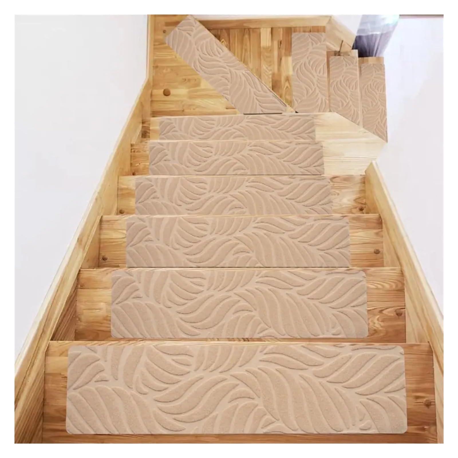 Set di 15 tappetini antiscivolo per gradini in legno, con fondo in gomma, rimovibili, lavabili, 76 x 20 cm, colore giallo, antiscivolo, sicuro per uso domestico ed esterno