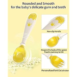 Deejoy Toddler Utensils, Self-feeding Flatware Set withTravel Case, Baby Spoons and Forks with Silicone Bendable Handle, Easy Grip Heat-Resistant, Ideal for Kids, Stage 2 (Yellow)
