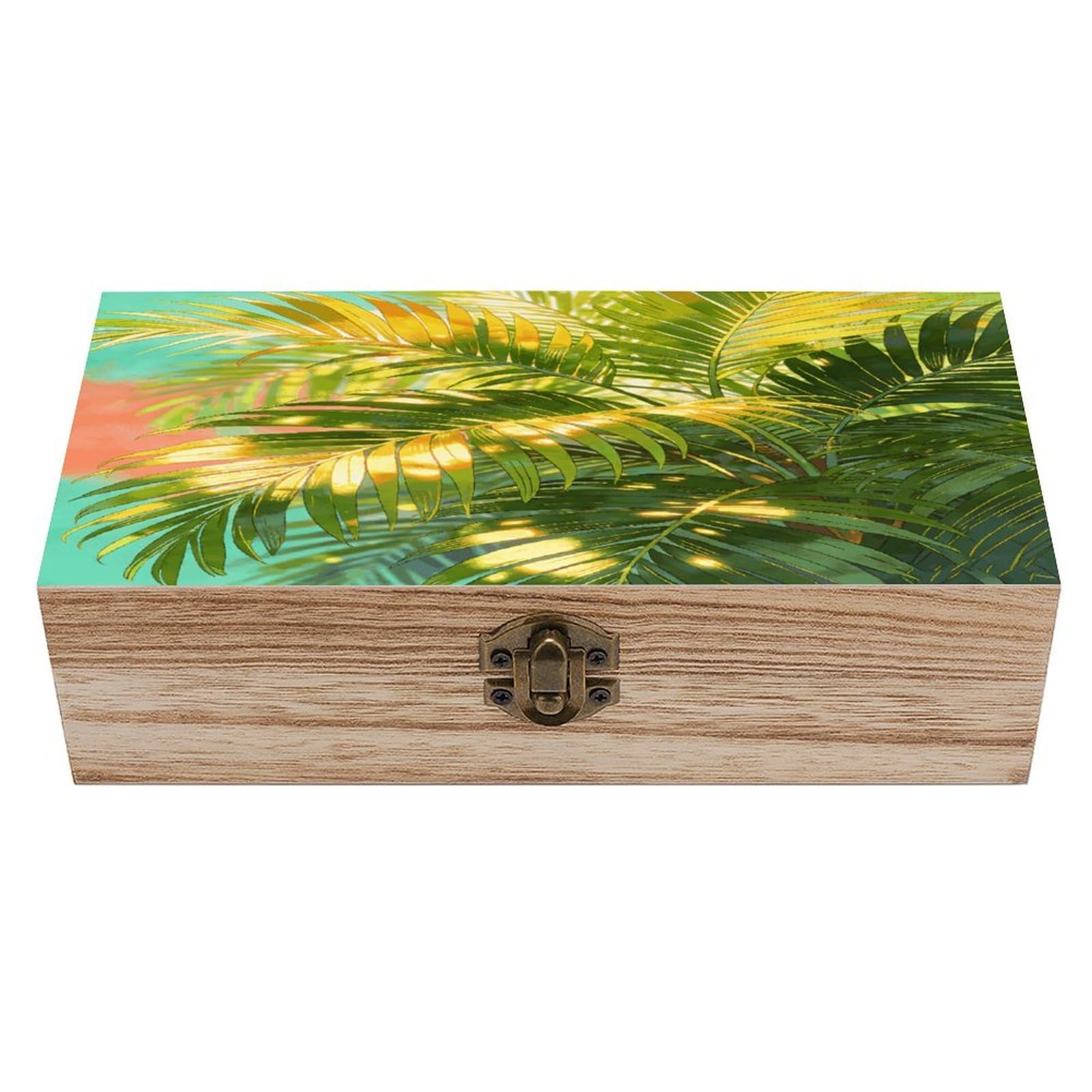 LZQPOEAS Tropical Palm Leaves Wooden Keepsake Box Wooden Storage Box Container with Hinged Lid Beautiful Wood Memory Box Decorative Jewelry Case for Crafts Art Hobbies & Trinket Storage