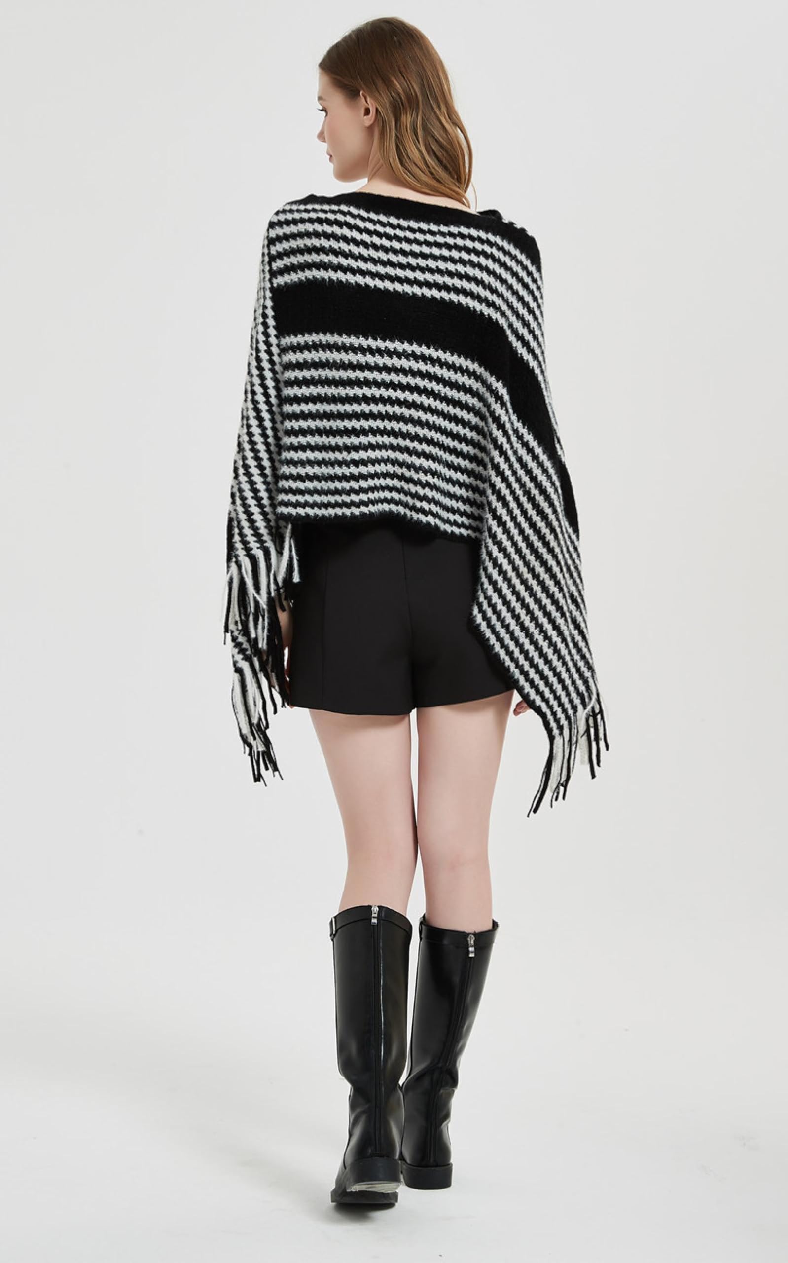 Sciarpa Donna Scialle Uomo Mantella Pullover Mantella Primavera Autunno Inverno Camicia Lavorata A Maglia Mantella Lavorata A Maglia A Righe Nere