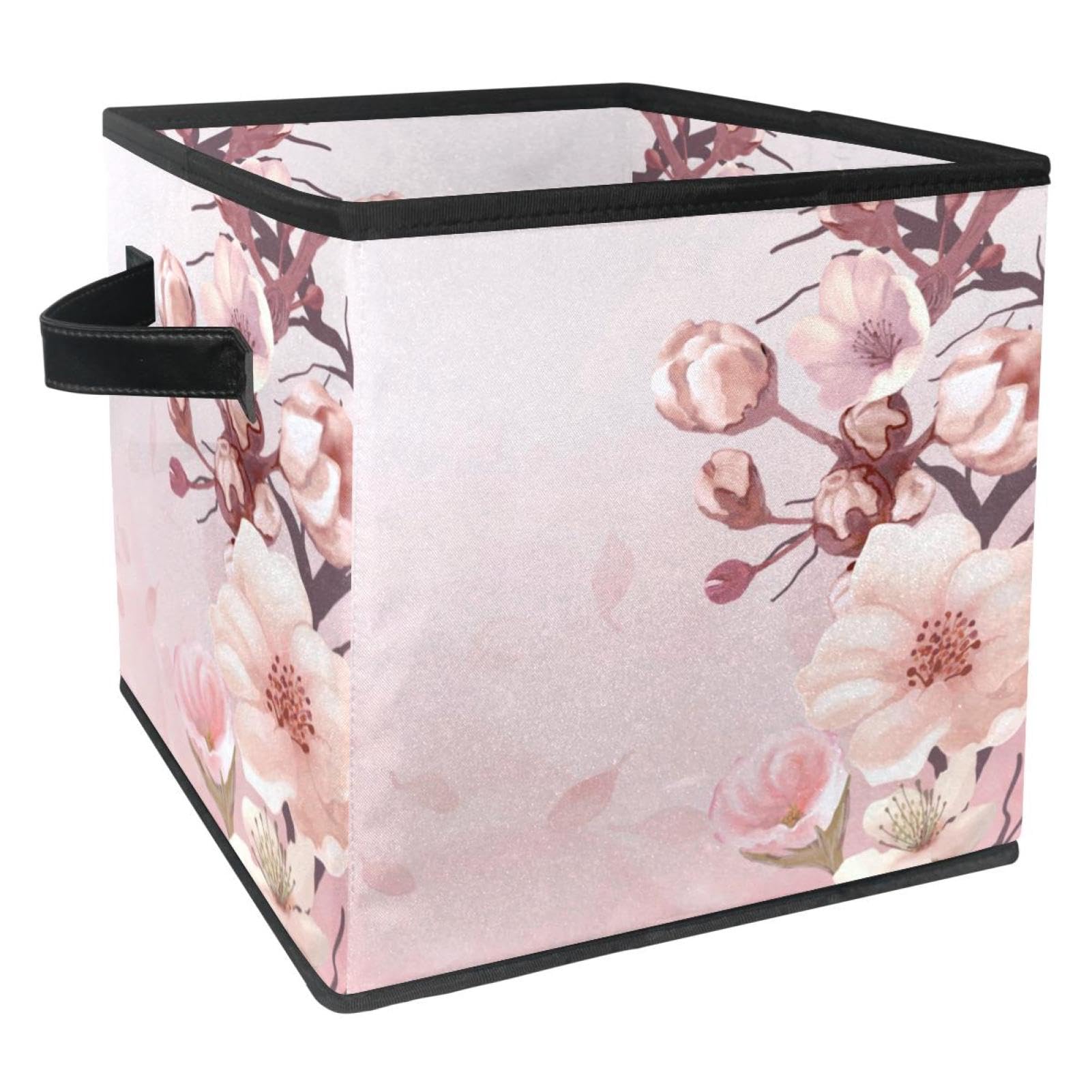 Boîte de rangement cube en tissu pliable à motif cerisier pour organiser vos placards