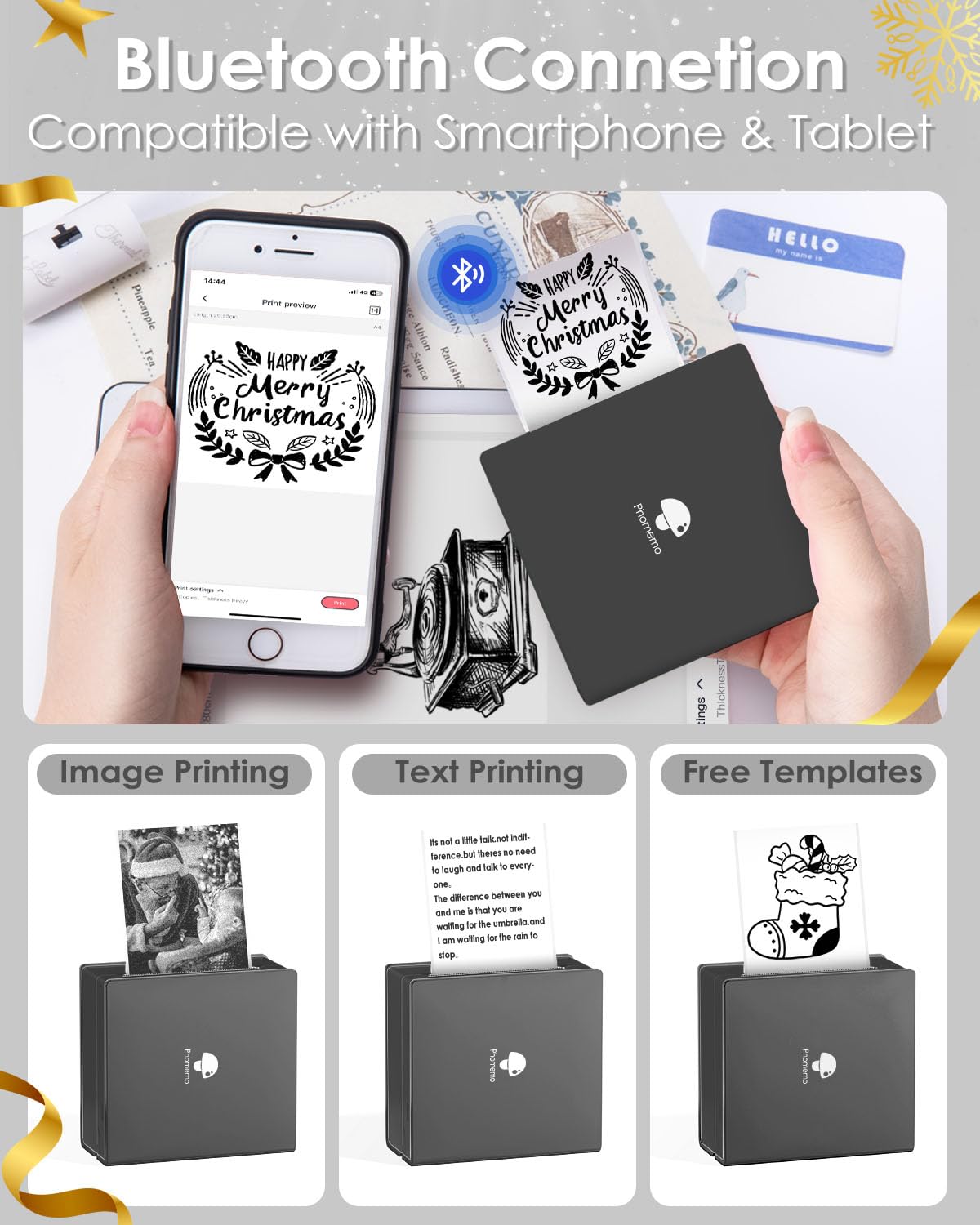 Phomemo M02 Mini Stampante Portatile Stampante Fotografica Termica Stampante per Smartphone, Compatibile con iOS Android per la Stampa di Documenti, Lista di Lavoro, Foto in Bianco e Nero, Nero