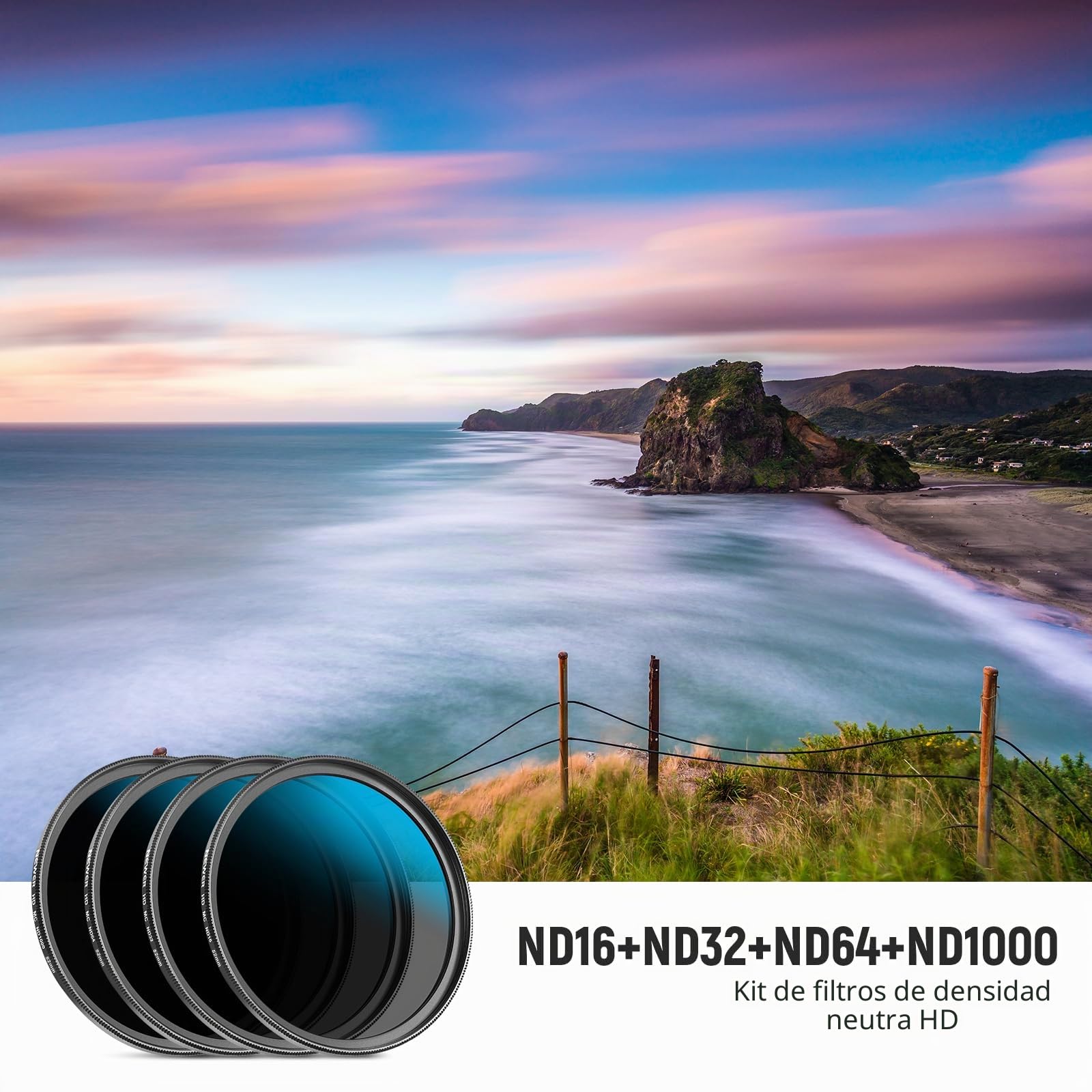 Neewer Juego de filtros de lente ND de 52 mm, ND16/ND32/ND64/ND1000, bolígrafo de limpieza de lentes, bolsa de filtro, kit de accesorios de filtro HD compatible con lentes de cámara Canon, Nikon, Sony