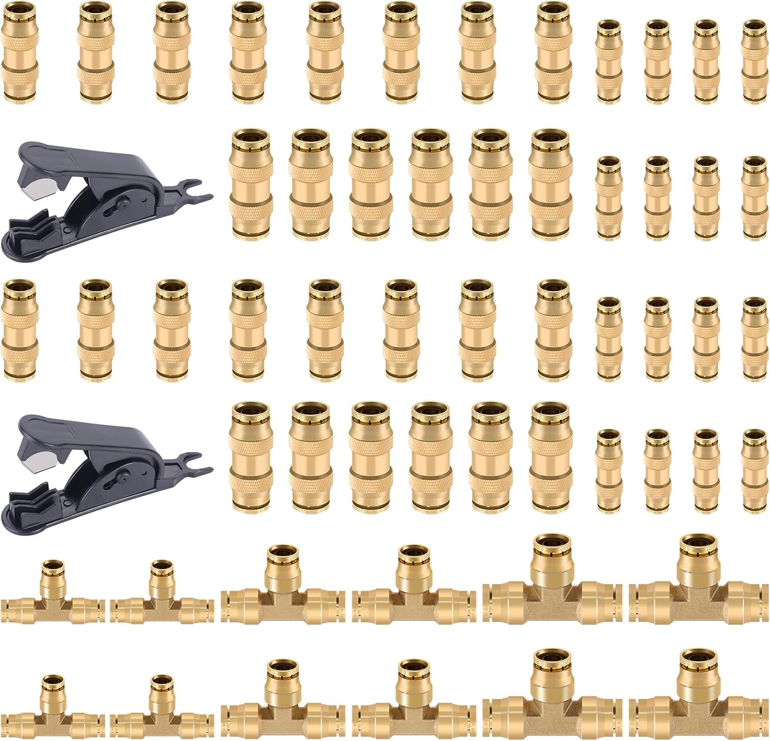 CheeMuii 35 & 23 Pcs Brass DOT Air Line Fittings Kit - Push Lock & Quick Connect Fitting Tee and Straight Union