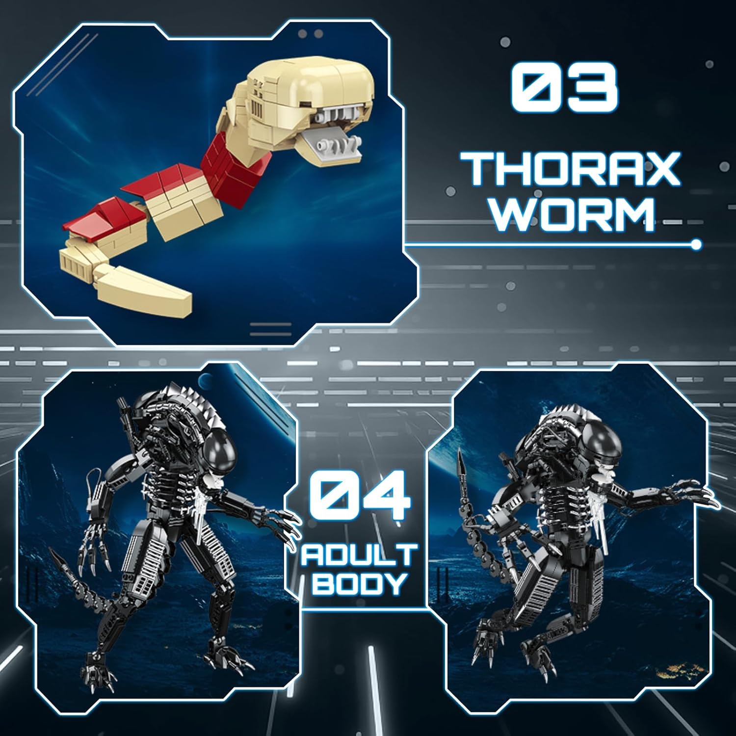 HIGH GODO Alien Mech Xenomorph Warrior Building Sets for Adult, Horror Action Figure Toy with Base,Gifts for Teens Aged 14+, Perfect for Birthdays Christmases Halloweens, 882 Pieces