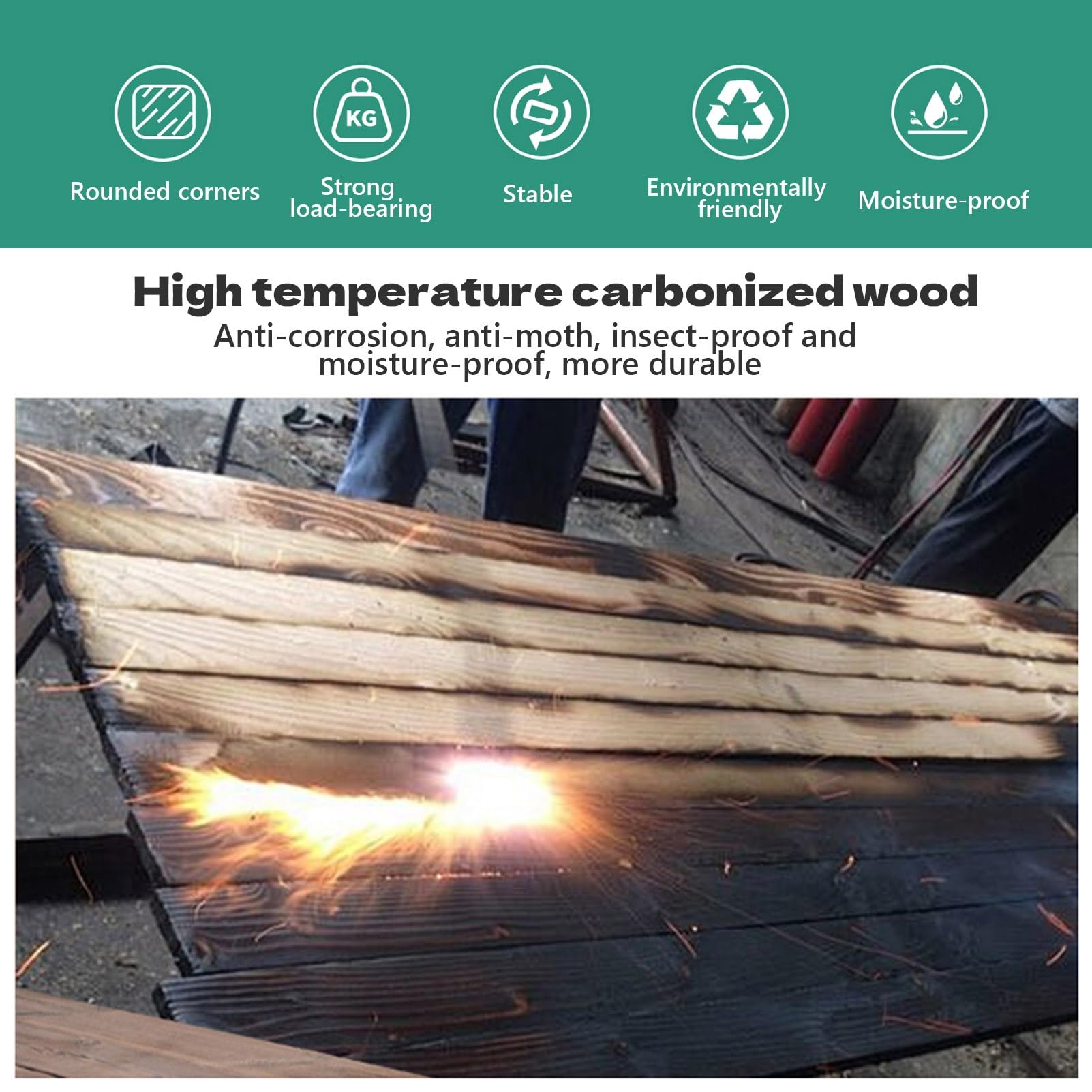 Sgabello in Legno con pedana Bassa in Legno carbonizzato, Sgabello a Un Gradino per Comodino, Bagno, Cucina, Giardino (Non Richiede Montaggio)(80x35x10cm)