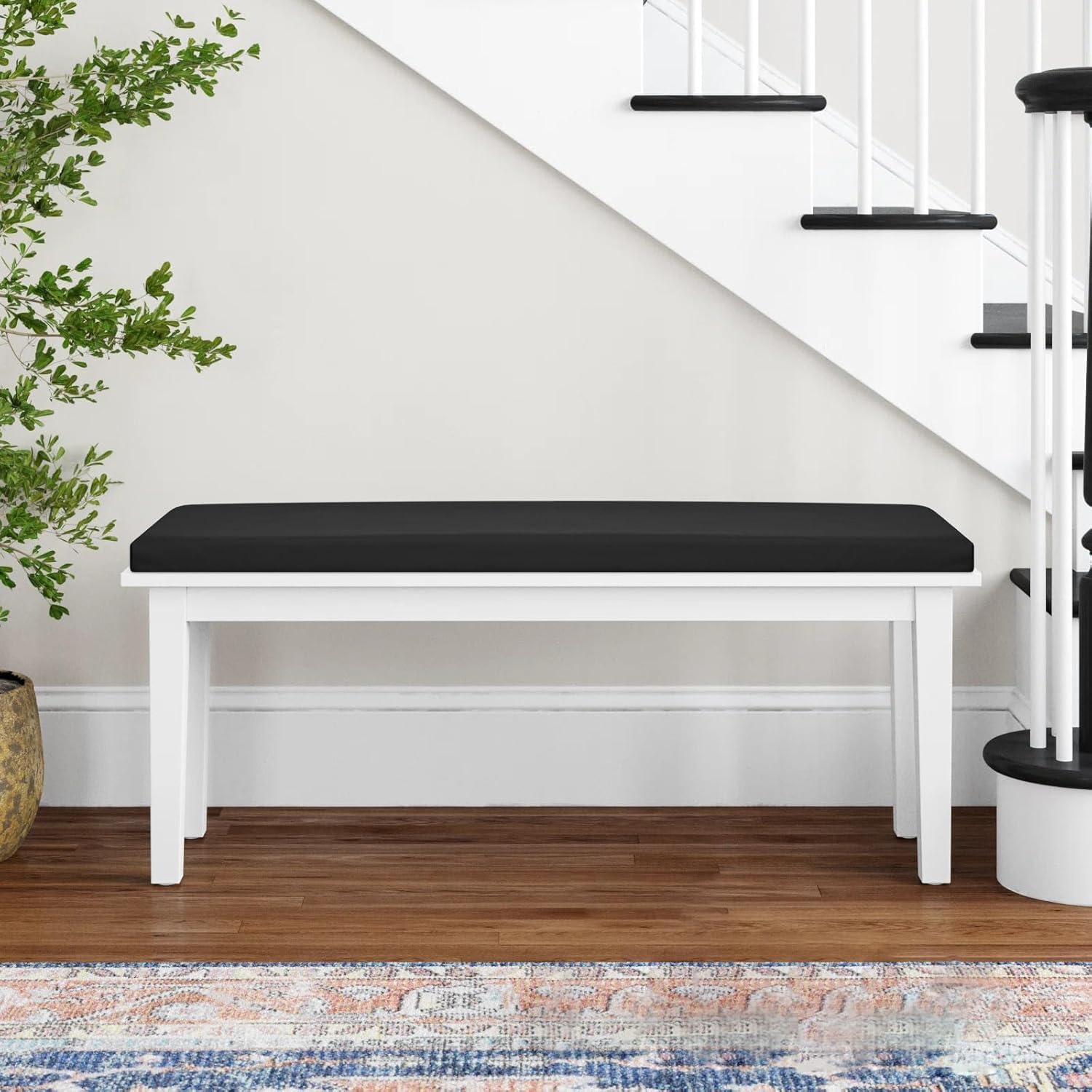 Shinnwa Waterproof Bench Cushion with Ties for Indoor Furniture, Dual-Layer Memory Foam Bench Seat Cushion with Faux Leather Cover and Non-Slip Bottom, 36 x 15 x 2”, Black