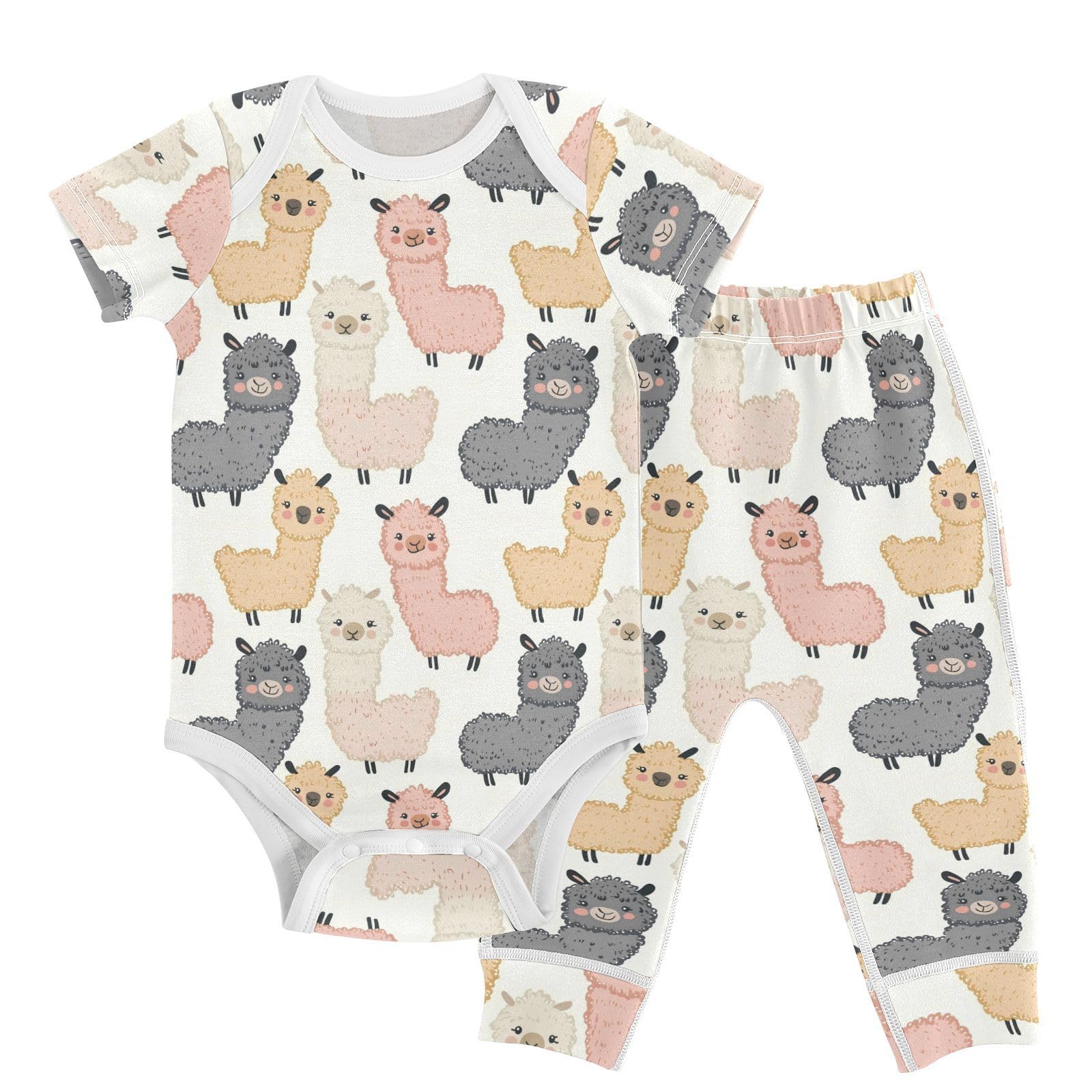 vvfelixl Unisex Short Sleeve Baby Pants Sets,Cartoon Funny Alpaca Baby Bodysuits Set,Babys Layette Sets Clothes for 18-24M