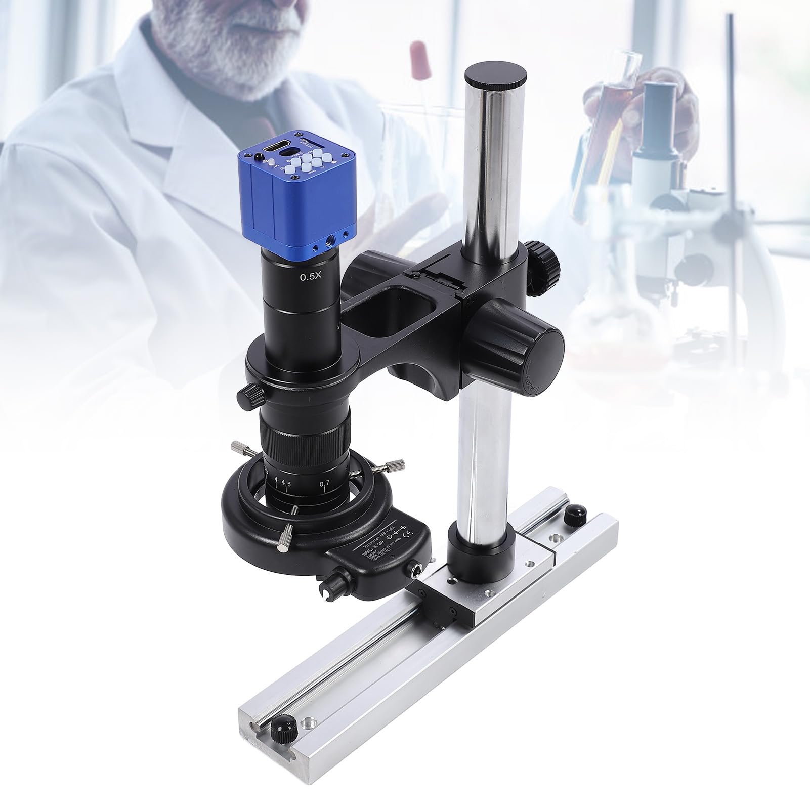 ViaGasaFamido Cámara de Microscopio Digital, Sensor de Vídeo CMOS de 24MP HD 1080P para Telescopio de Microscopio de Inspección de Visión Industrial (Enchufe de la UE)