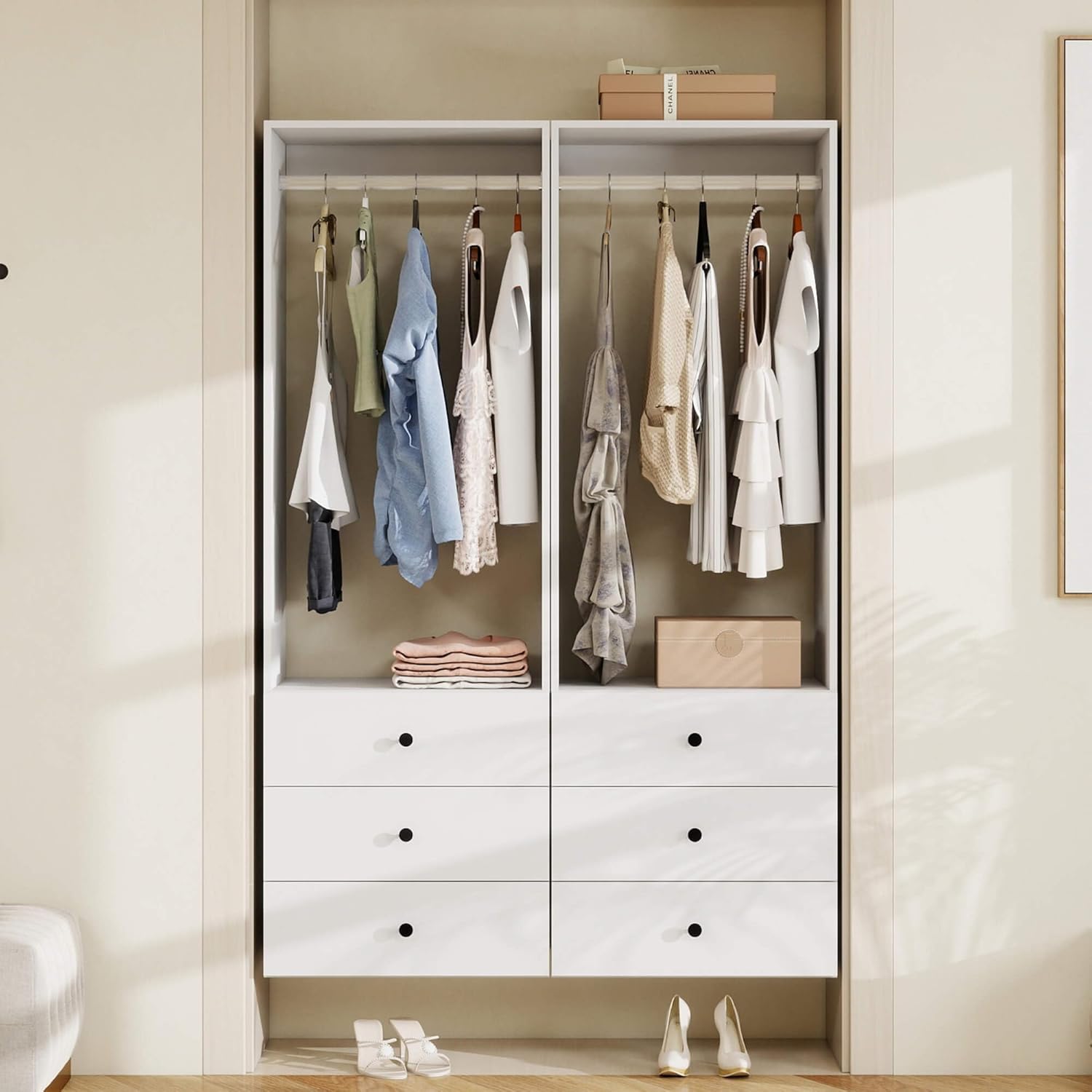 Wooden Modular Closet System, 71"H Closet Organizer and Storage for Walk in Closet, Built-in Closet System with Closet Shelves Wall Mounted & Closet Drawers(A6A6,White)