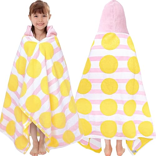 Miniatura 22 de VOOVA & MOVAS Poncho toallas para niños (4-8 años), de secado rápido, ligeras, absorbentes, de algodón, con capucha, bata para piscina, natación