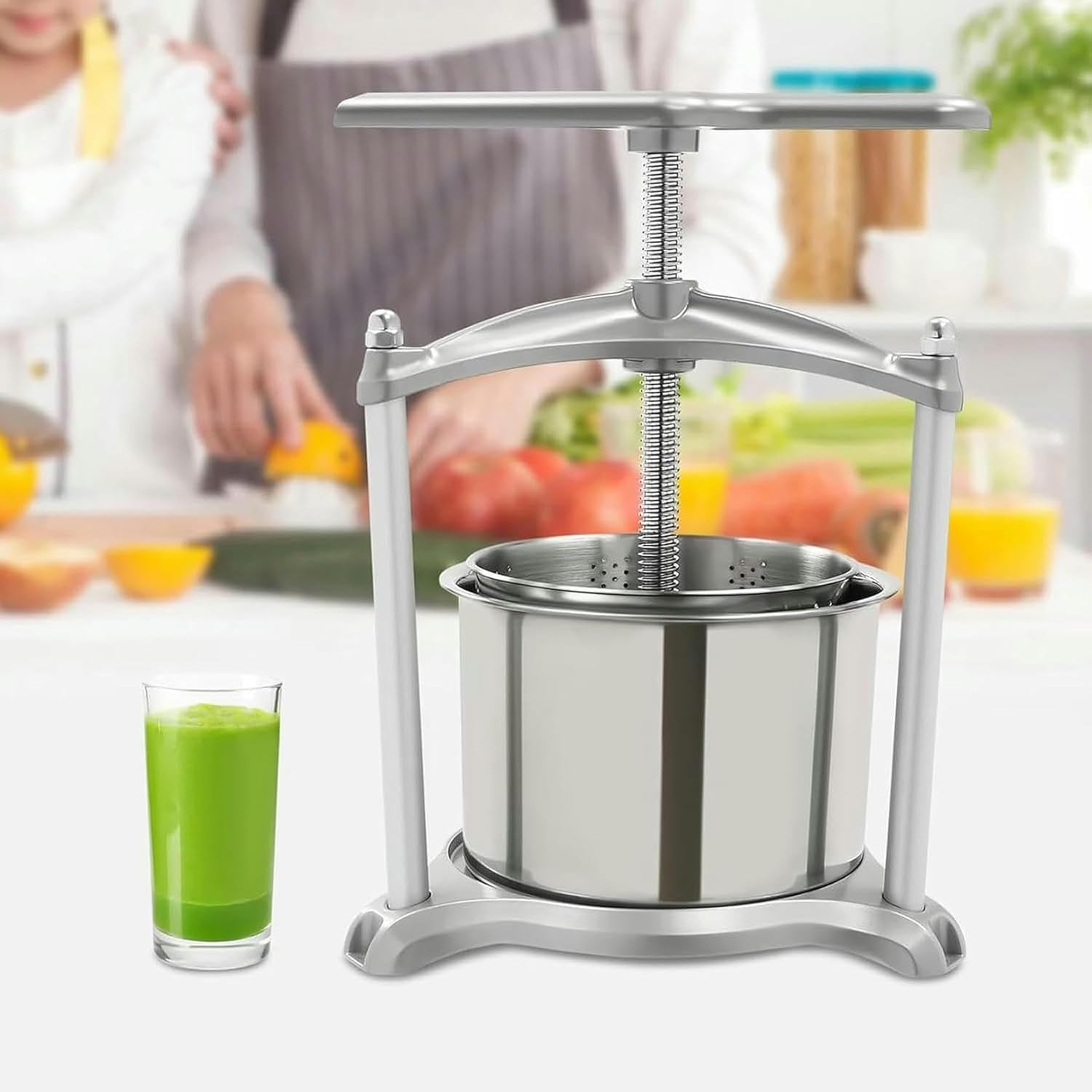 Fruit Wine Press 3L / 6L Manual Wine Press Fruit Cider Grinder Dual Stainless Steel Barrels, Manual Press Machine with T-Handle, for Cider Cheese Herb Vegetables~/