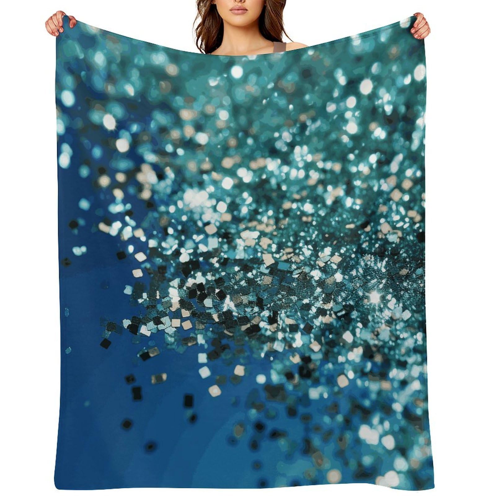 Fekiloot Style Glittered Blue Background Throw Blankets Camping Blanket50 X60