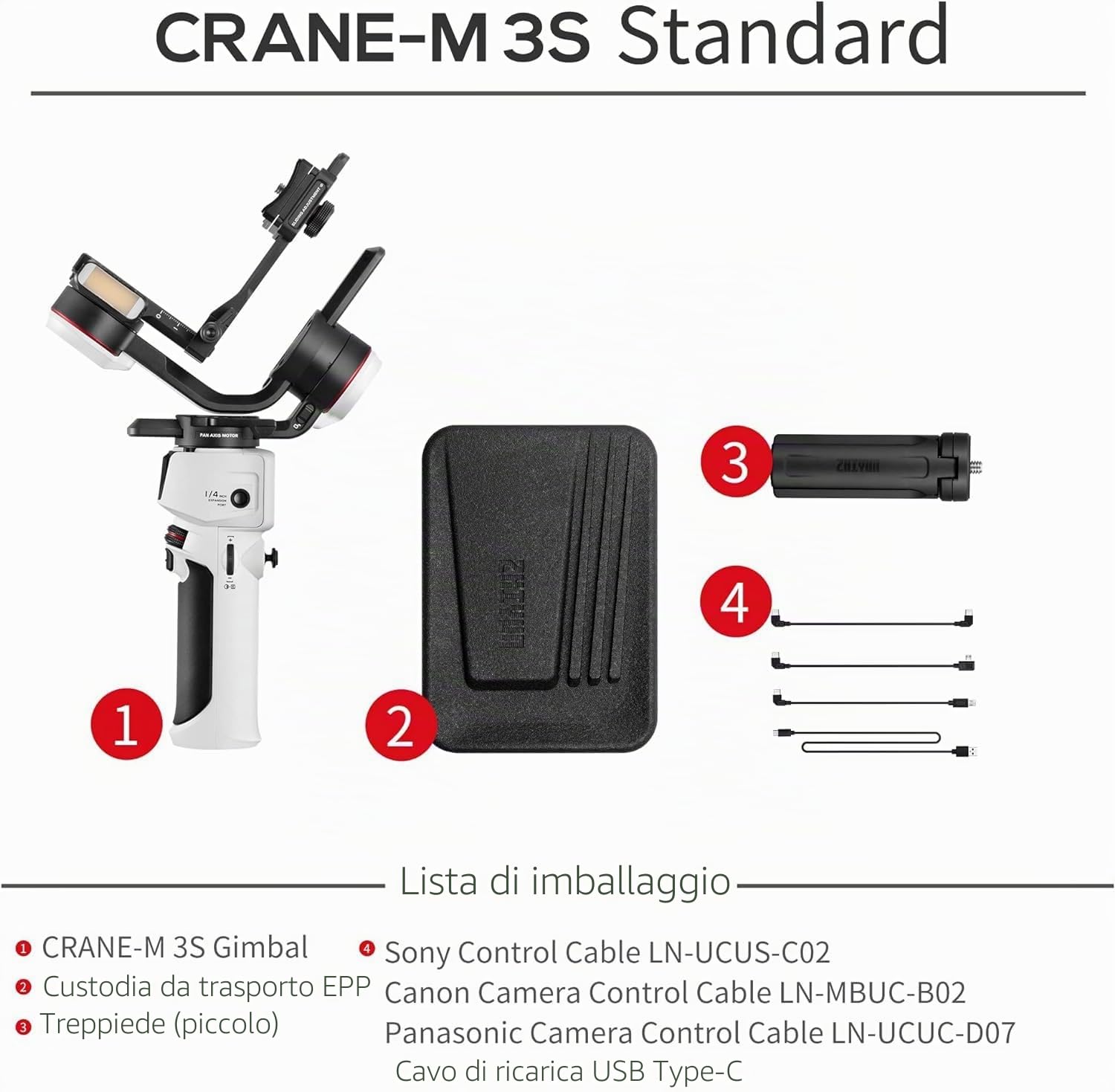 ZHIYUN Crane M3S [Ufficiale] Stabilizzatore Fotocamera a 3 Assi, con Luce di Riempimento Incorporata, Gimbal Fotocamera Leggera, 705g, per Videocamere Micro Single, Reflex