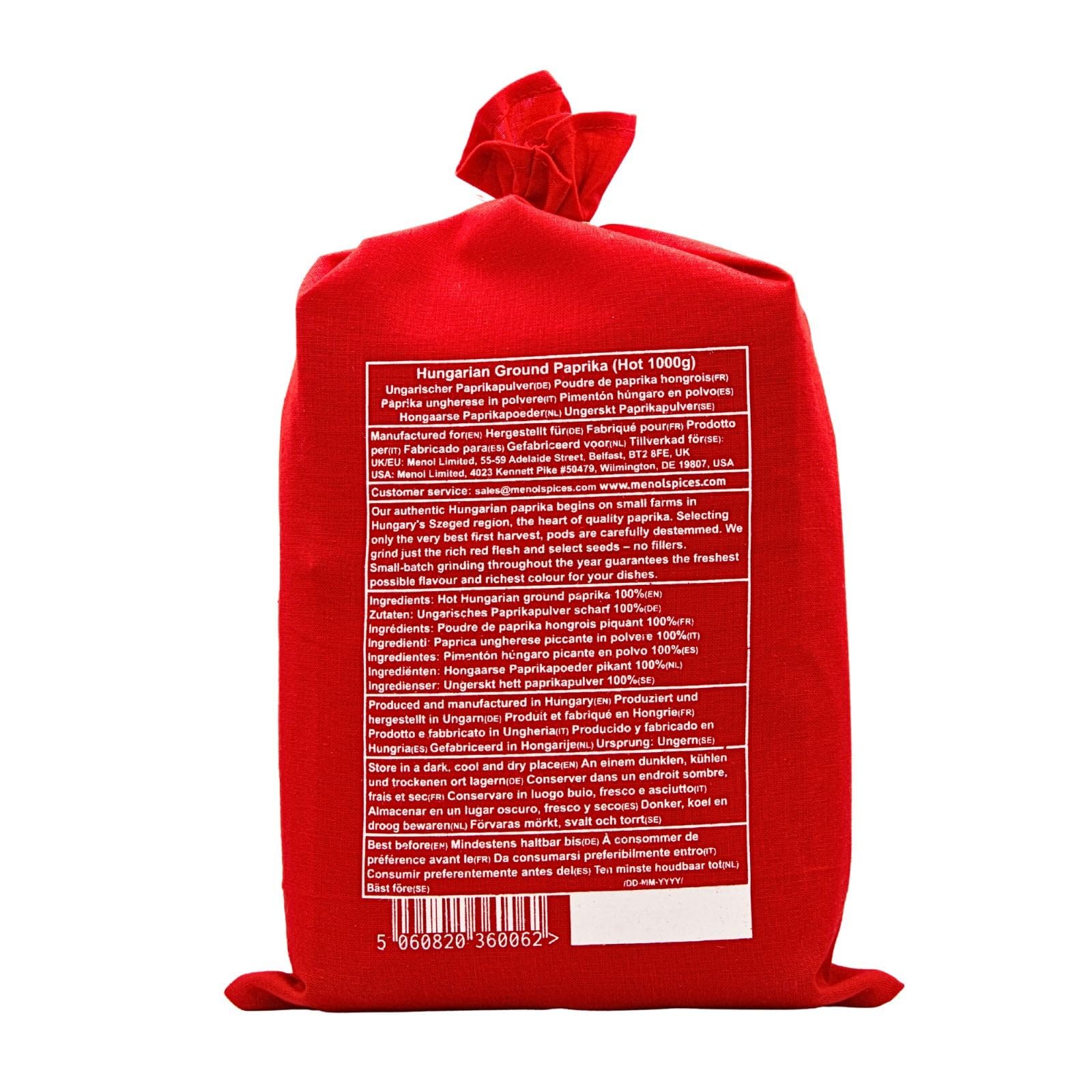 Menol Spices Paprika Fort Hongrois en Poudre 1kg, Format Familial | Jamais amer et vraiment fort, mouture pneumatique à froid, couleur ASTA 150+, le format 1 kg des grands cuisiniers