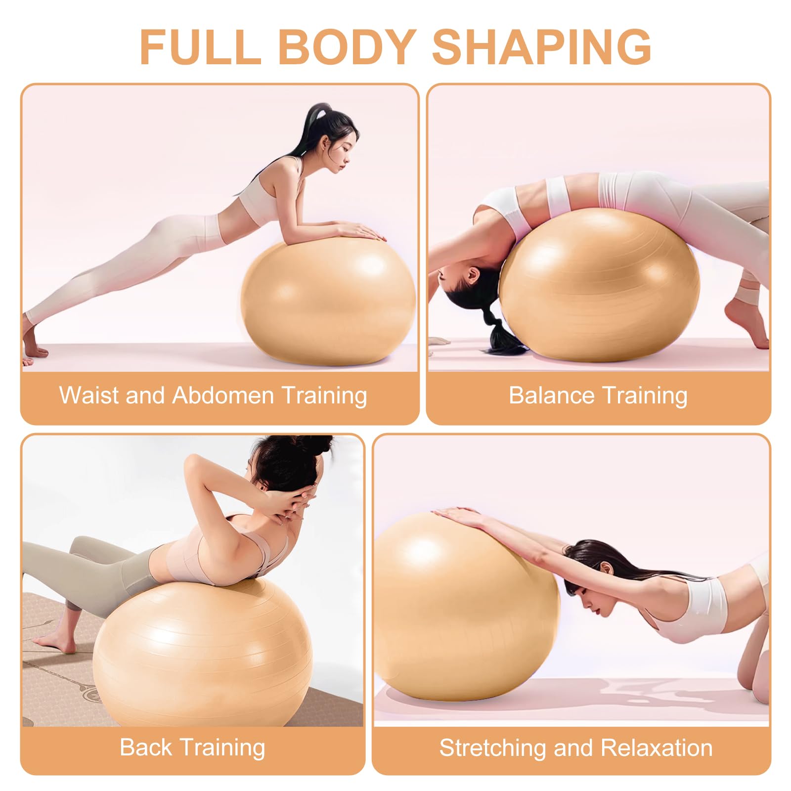 Ballon Grossesse Anti-Explosive Ultra-épaisse 55CM 65CM avec Pompe Rapide pour Fitness Pilates